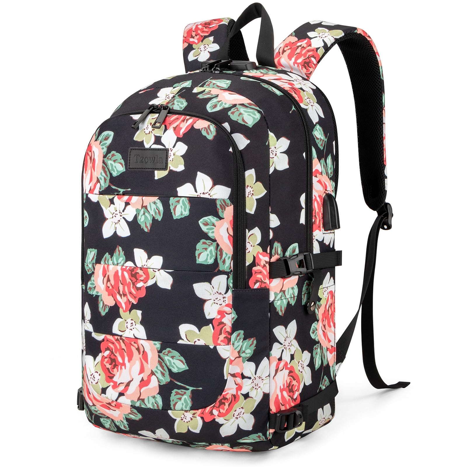 Tzowla Zaino per Laptop Portatile Scuola Antifurto Resistente All'acqua con Porta per Ricarica USB e Lucchetto Zaino per Computer da 40 cm 15,6 per Donna Uomo, Zaino da Viaggio Casual Regalo