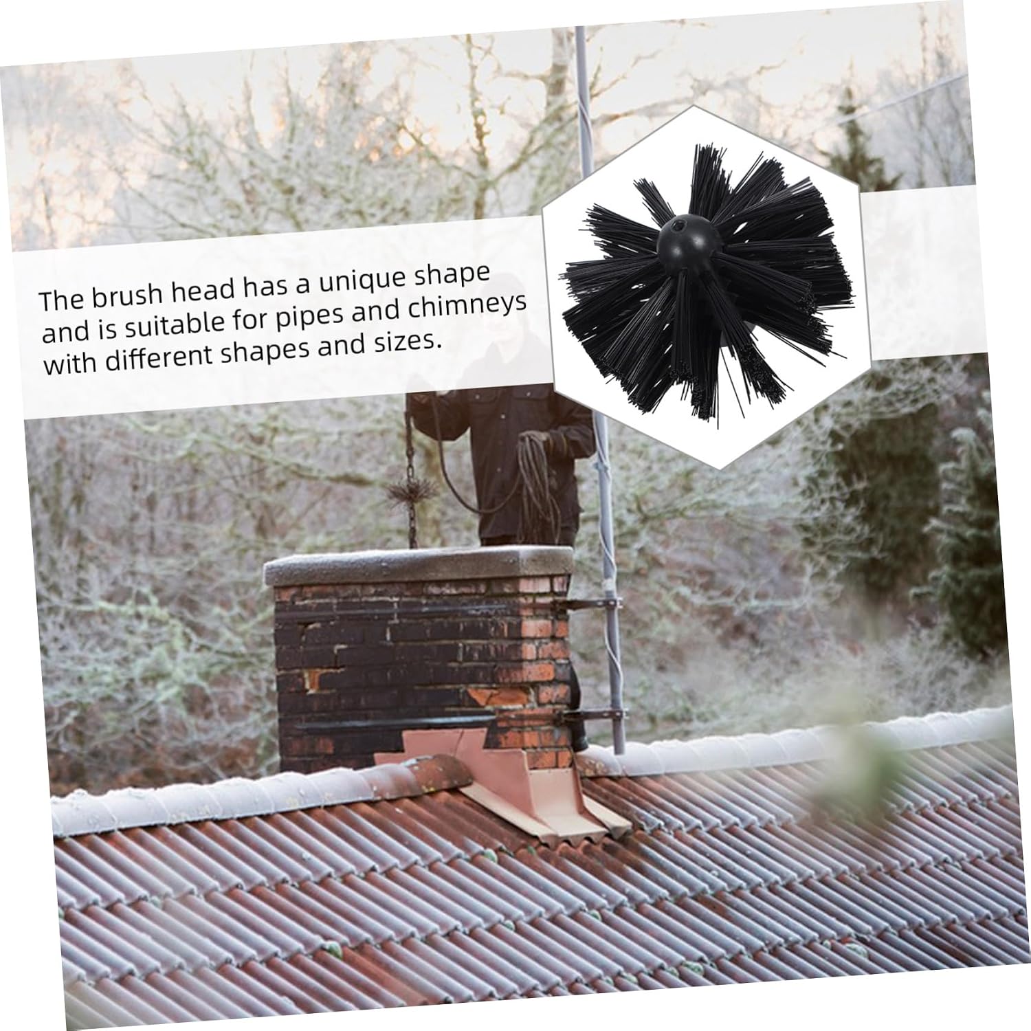GLEAVI Chimney Brush Head for Duct Cleaning 10-cm Fireplace Cleaning Tool Sturdy Nylon Bristles Compatible Electric Drill for Home and Outdoor Use