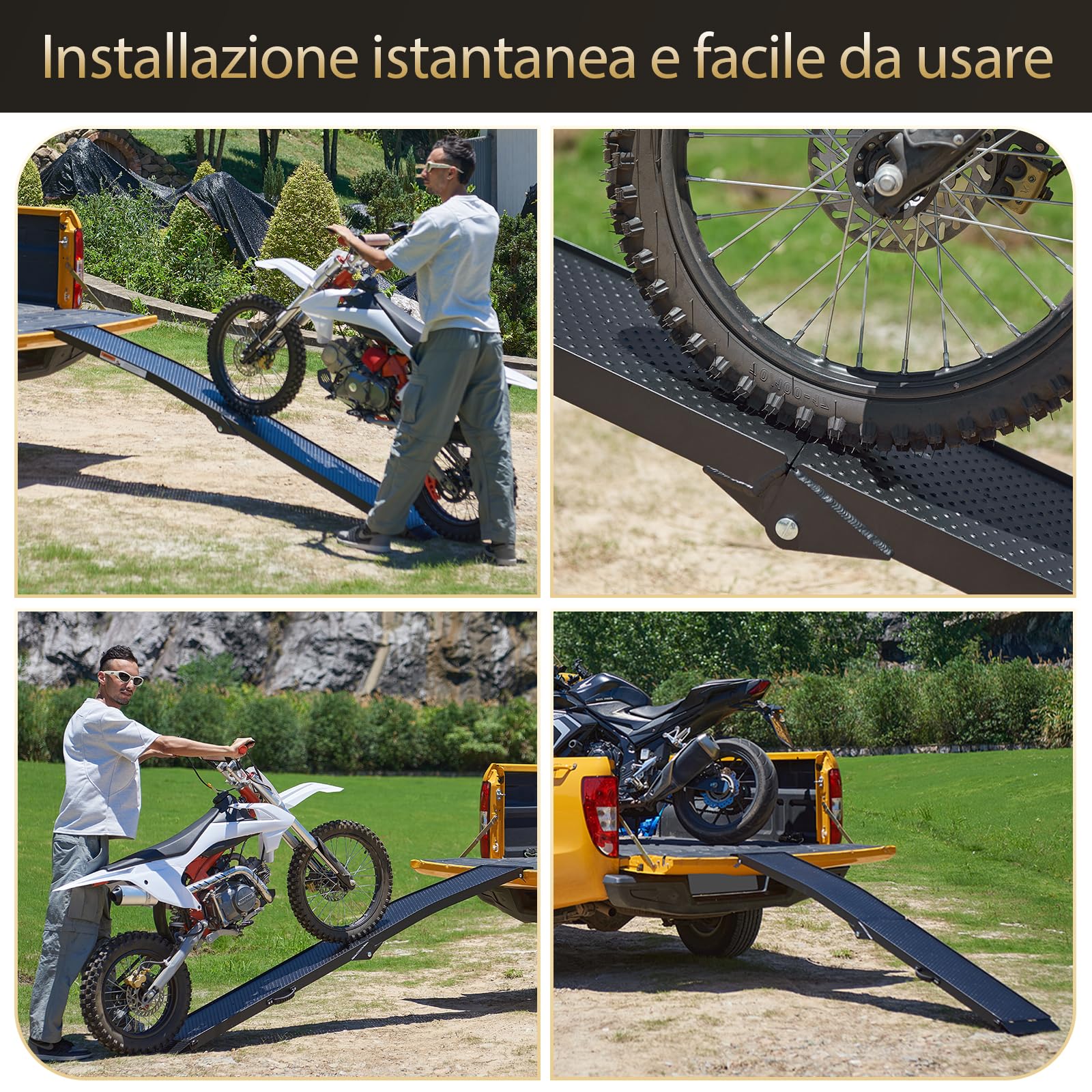 gardhom Rampe per Auto Pieghevole 340Kg Alluminio Rampe di Carico Portatile 228x28x4.5cm Rampa Moto, Adatta A Tosaerba, Biciclette e Quad