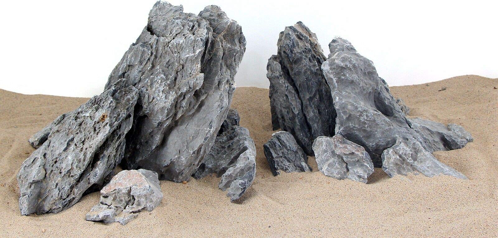 Aquarium Stones Fish Tank Rocks Natural Decoration - Redy Set - Perfect for Aquacaping Caves Shelters - Improves Water Parameters (20kg (Set 80cm/2,6ft long), Grey Mountain Rock)