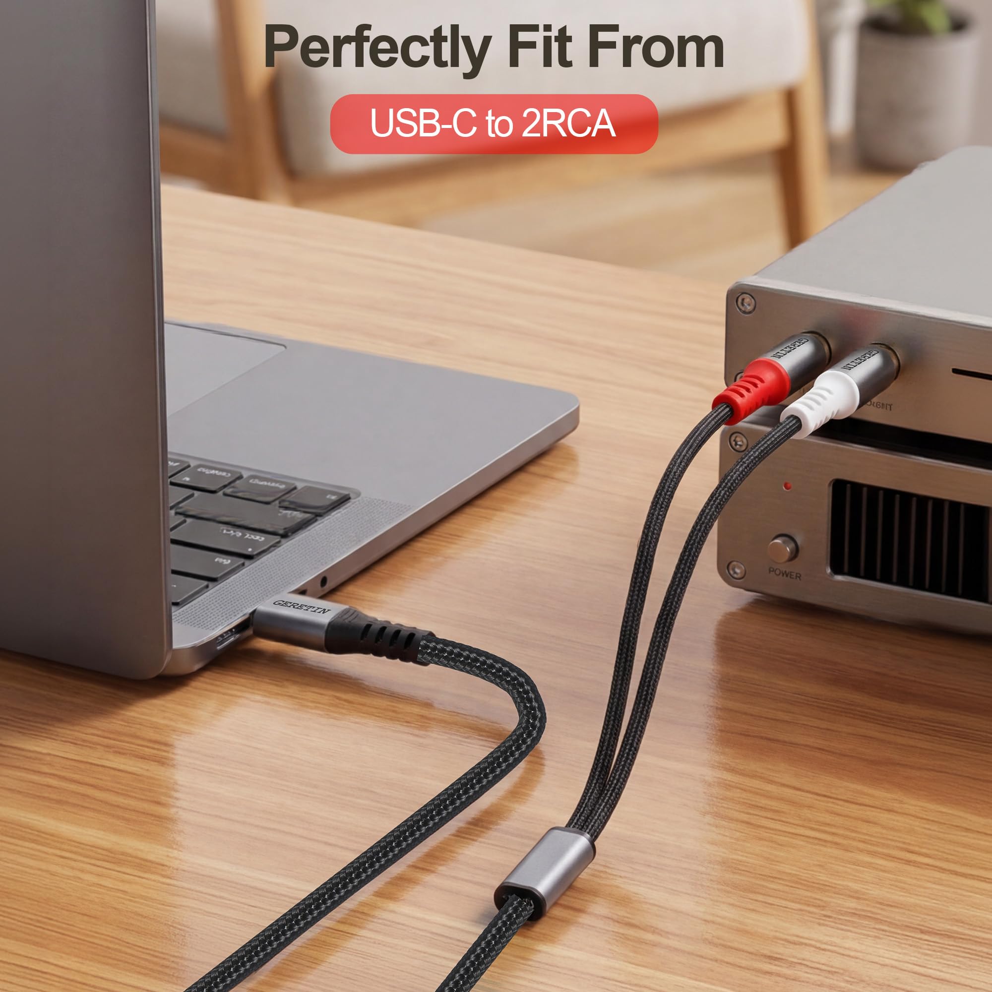 Câble Audio USB C vers 2 RCA Câble Adaptateur Type C Mâle vers 2RCA Mâle Y Auxiliaire Audio Stéréo Compatible avec Téléphone Amplificateur Enceinte HDTV Home Cinéma iPhone 16/17 Pixel 10/9-2M