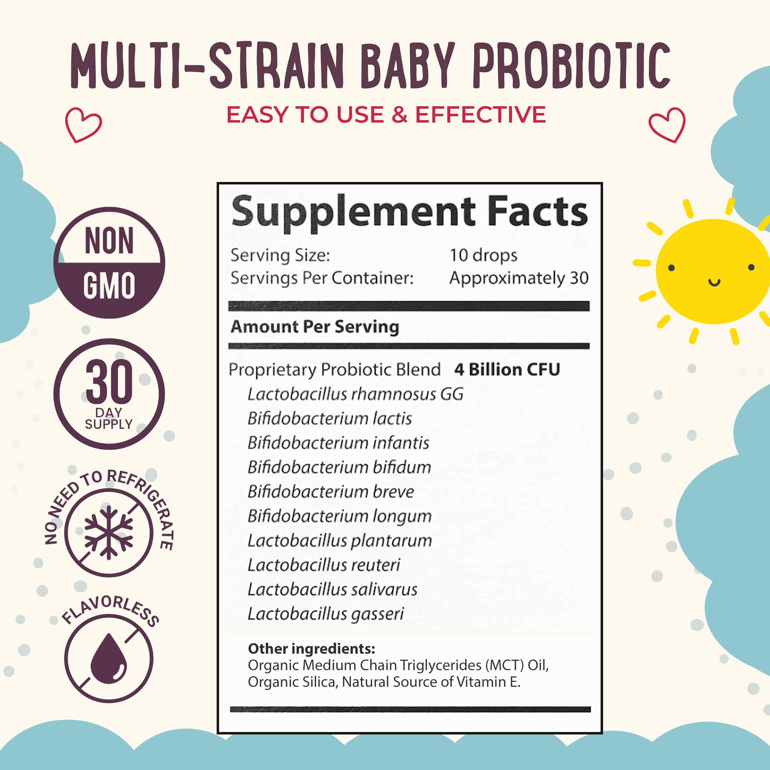 Mama Natural Gouttes probiotiques pour bébé (0,28 Fl Oz) | 4 milliards de CFU pédiatres testés nourrissons probiotique probiotique aide à soulager la colite chez les nouveau-nés et soulager la