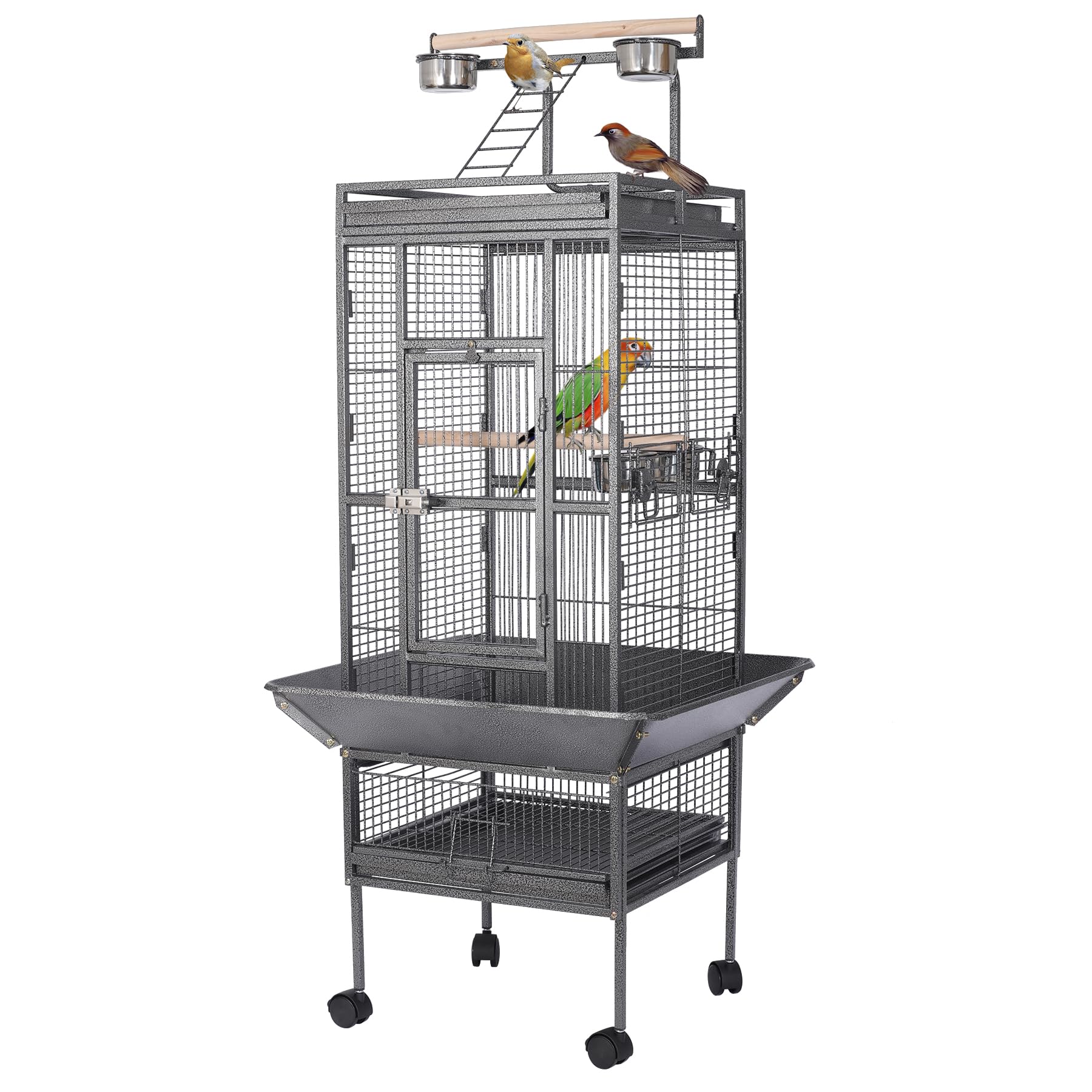 HSM 62 Inch Wrought Iron Large Bird Flight Cage with Rolling Stand for African Grey Parrot Cockatiel Sun Parakeet Conure Lovebird Canary…
