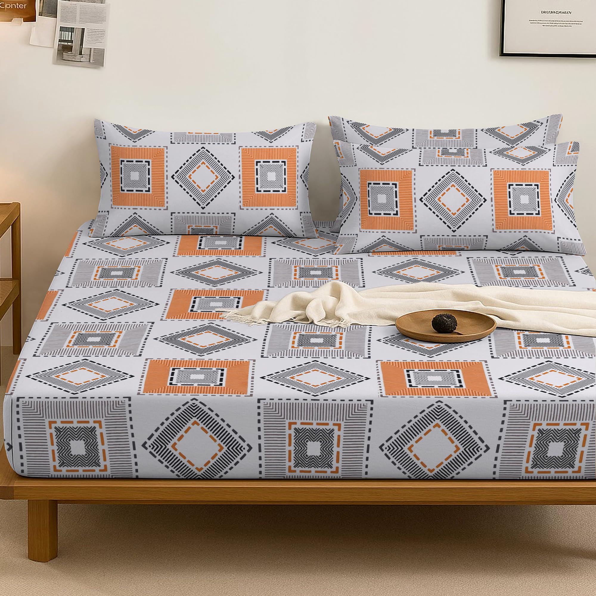 Bloombedding 35cm Deep 2 Pack Of Fitted Sheet King Size Bed – Strong & Durable Printed Fabric, Soft Luxury Fitted Sheet for King Size Mattress
