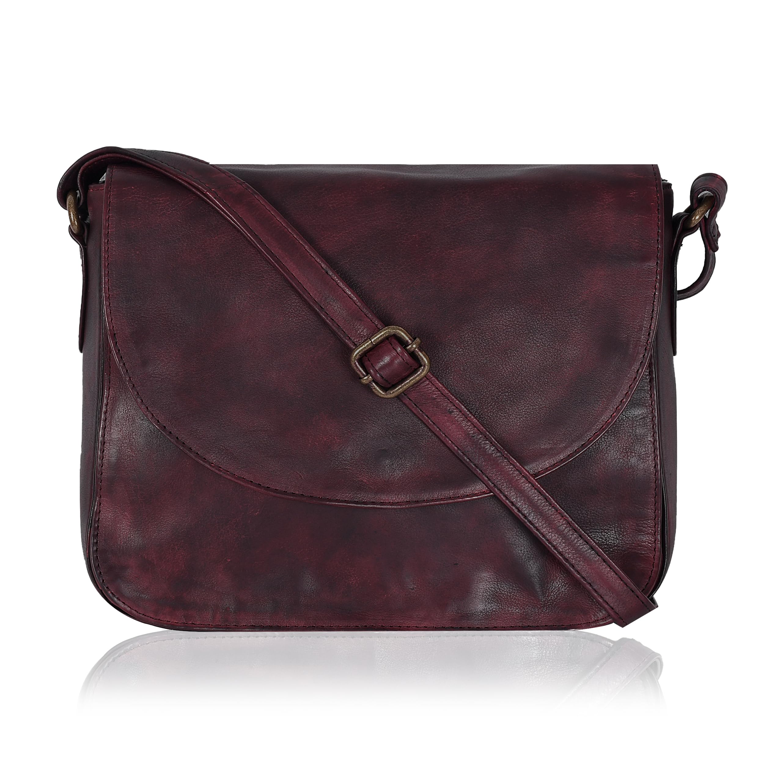 Genuine Leather Shoulder Crossbody Purse For Women with Adjustable Strap Mobile Pocket Outside Inside Zipper