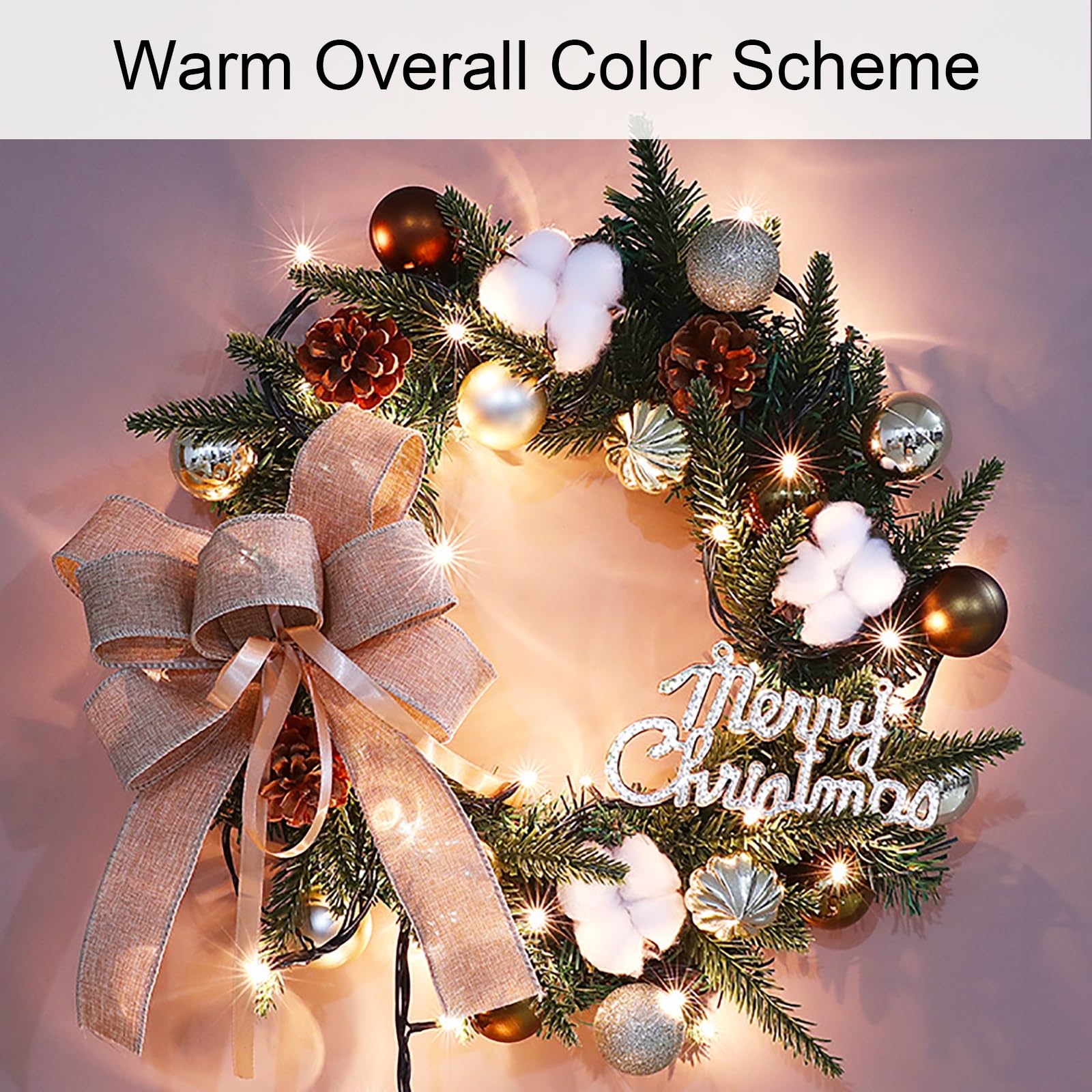 Corona Navideña Grande para Puerta de Entrada, Coronas de Navidad con Luces, Decoración Navideña para Puerta, Pared y Ventana, Adornos Verdes para Puerta(Medium)