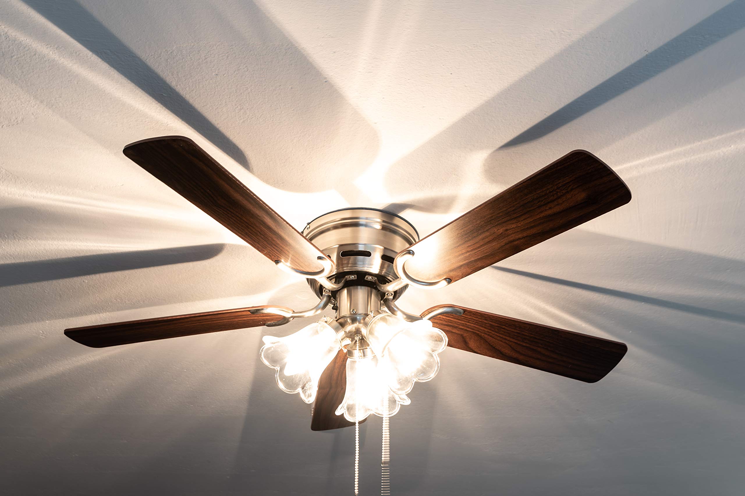 Pepeo Kisa Deluxe Nichel Spazzolato con Illuminazione Ventilatore da soffitto. 44 W, Palissandro/Noce Scuro, 105 cm