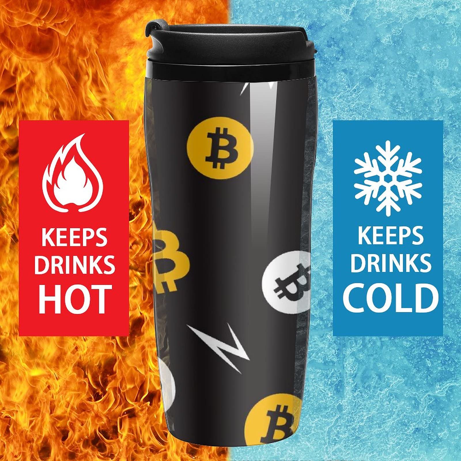 Amazon | ビットコイン パターン トラベル タンブラー コーヒー マグ プラスチック 蓋付き 二重壁 断熱 デザイン パターン プリント  カップ | タンブラーグラス 通販