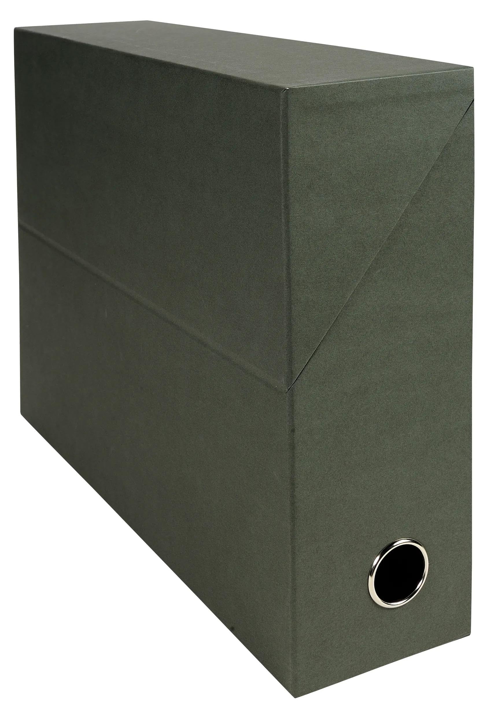 Exacompta - Cod. 89523E - Confezione da 5 scatole di trasferimento in carta tela - Profondità 90 mm - Con un occhiello in metallo - Per formato A4 - Dim 25,5x34x9cm - verde - fornite già montate