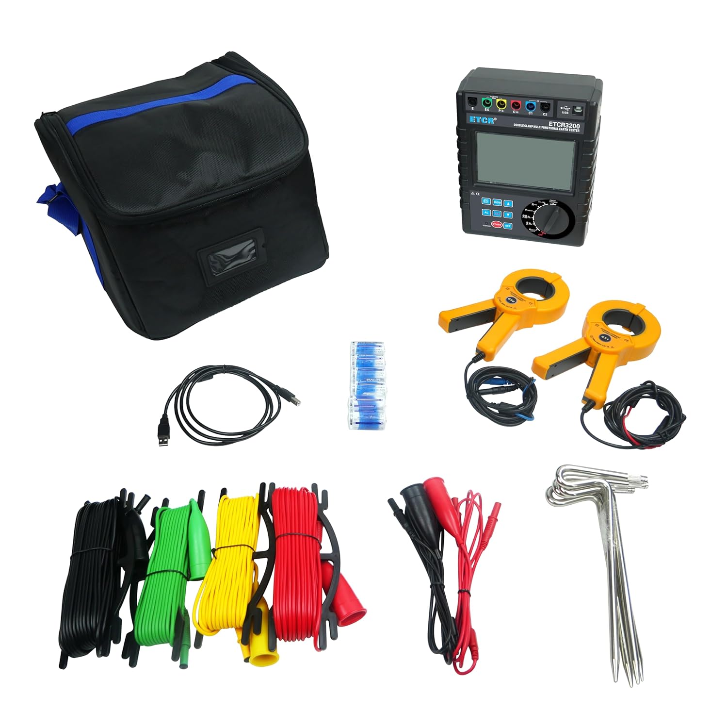ET3200 Ground Resistance Meter Double Clamp Multifunction Earth Resistance Tester Earth Resistance 0.00Ω-30.00KΩ /Soil Resistivity 0.00Ωm~9000kΩm /Earth Voltage 0.0~100.0V /AC Current 0.00mA~600A
