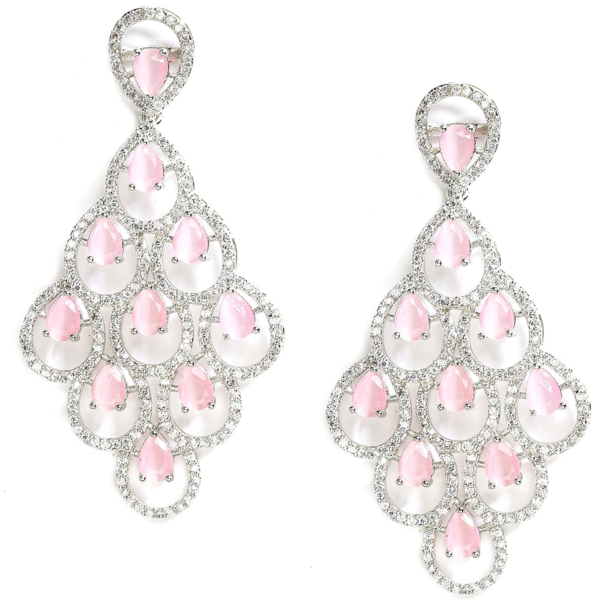 Zeneme Rhodium Plated Silver Toned American Diamond Studded Contemporary Drop Earrings Jewellery (Pink) For womens (B0B3F58GDW) Amazon Price History, Amazon Price Tracker