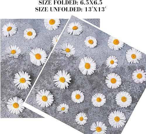 Miniatura 6 de Servilletas de papel de 20 unidades de 13 x 13 pulgadas, diseño de margaritas de amor, 3 capas de Servilletas impresas para arte, cena y fiesta,