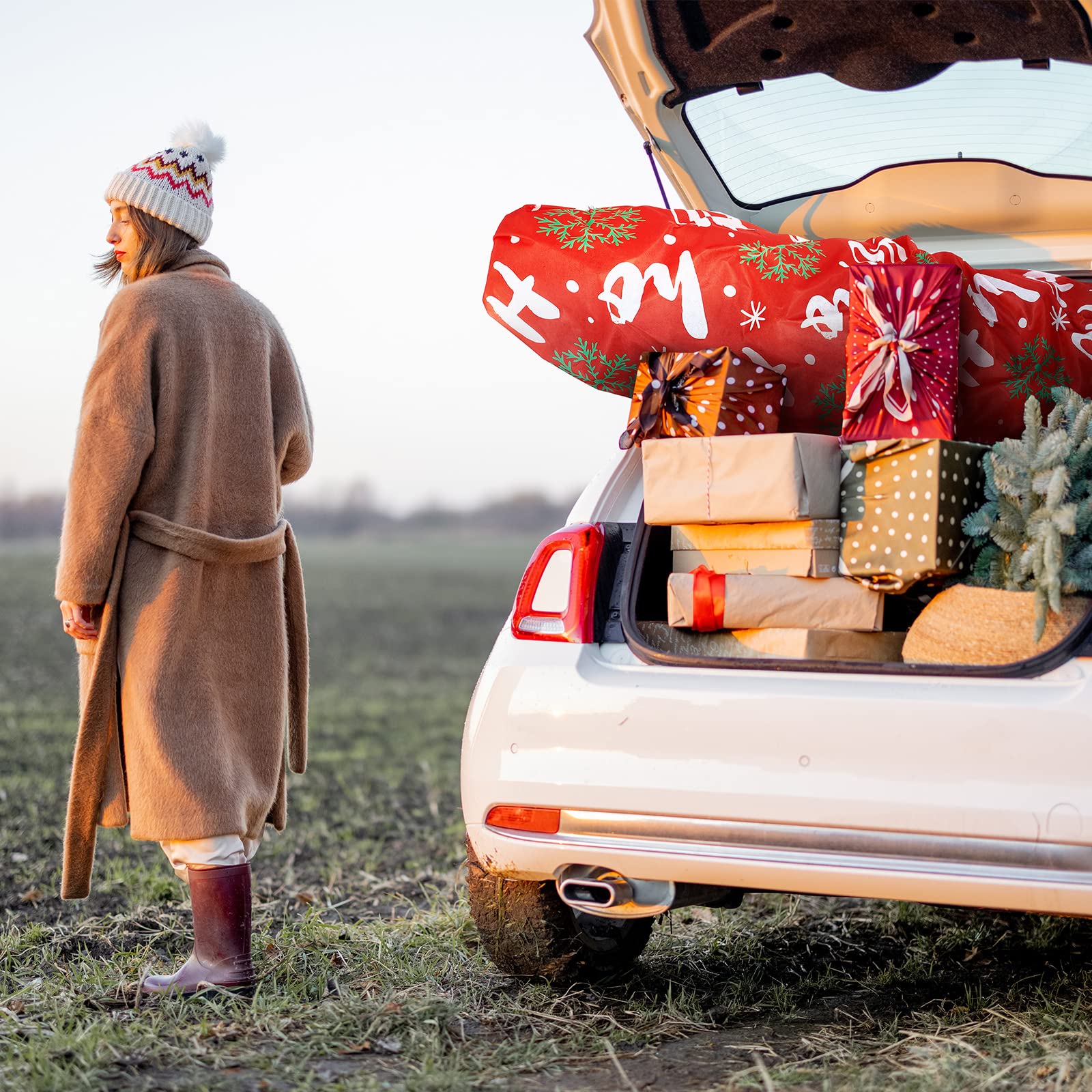 2 Grands Sacs de Rangement de Sapin de Noël avec Cordon de Serrage pour Arbre 7,5 Pieds Couverture d'Arbre de Noël Conteneur de Stockage Anti-Poussière Imprimé Flocons de Neige Droit, Rouge
