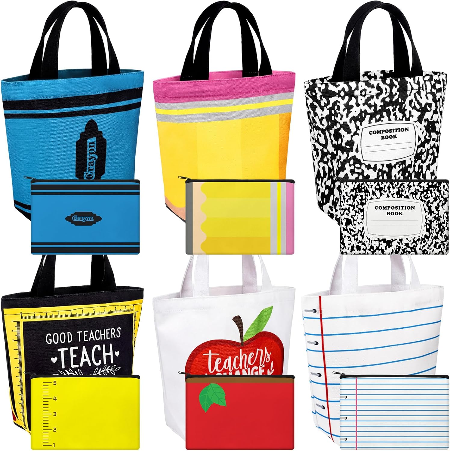 Paterr 12 Pcs Teacher Appreciation Gift Bulk Teacher Mini Canvas Tote Bag Pencil Pouch Makeup Bags Thank You Gifts for Women Supplies (9 x 8 x 4 Inches)