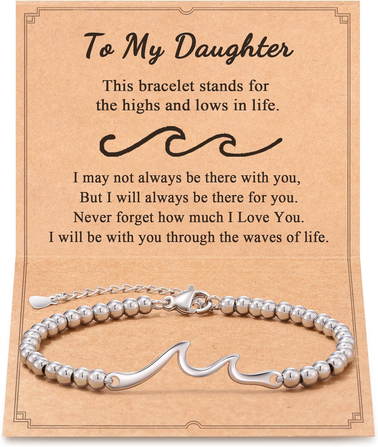 Tarsus Wave Bracelet for Daughter, The Waves of Life I'll Through with You, Birthday Christmas Gifts for Women Teens