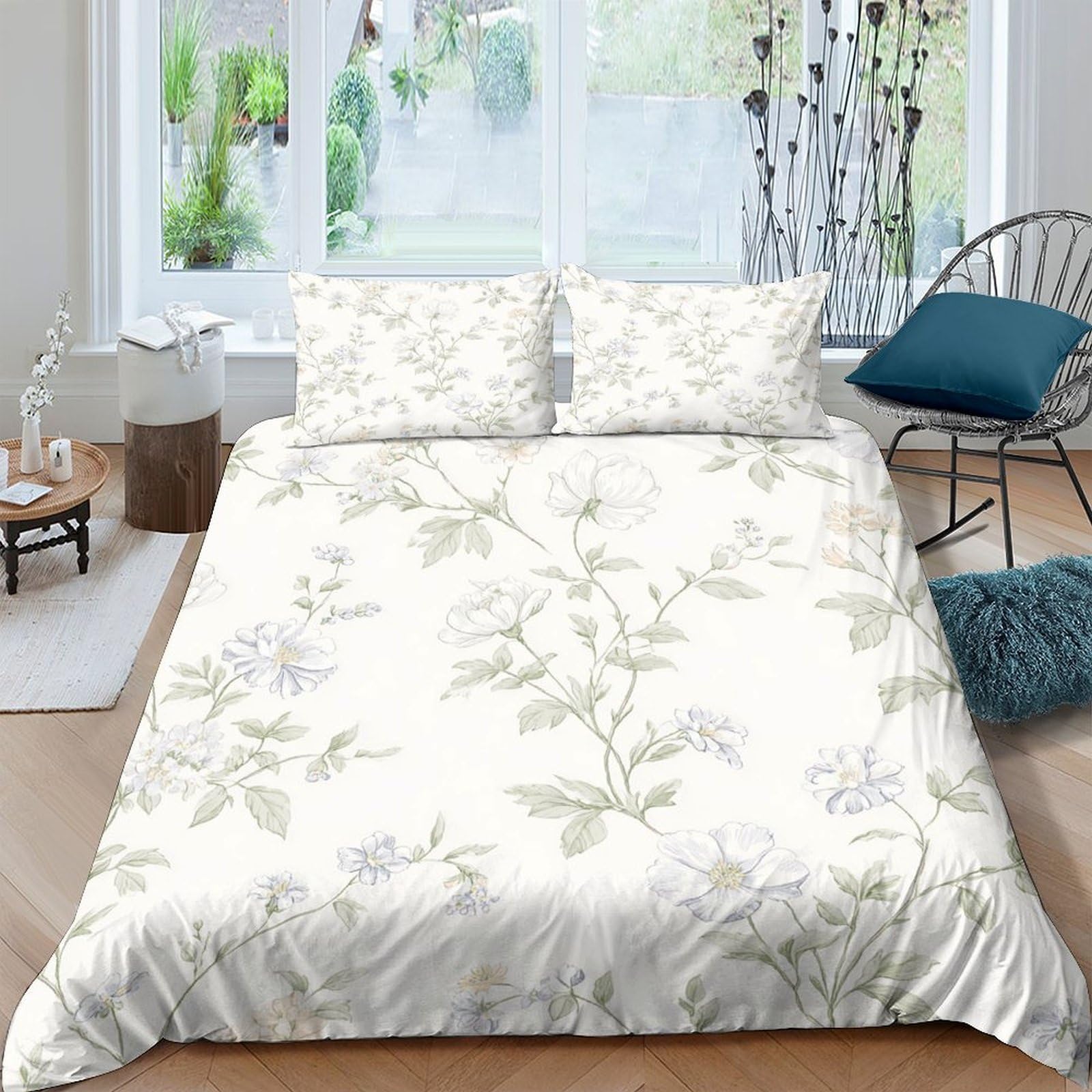 Ctjqhvkz Style-4 3D Printed Botanical Floral Fitted Sheet Microfiber Soft Breathable Leafy Nature Mattress Cover For Bedroom Guest Room Decor Single（135X200cm）