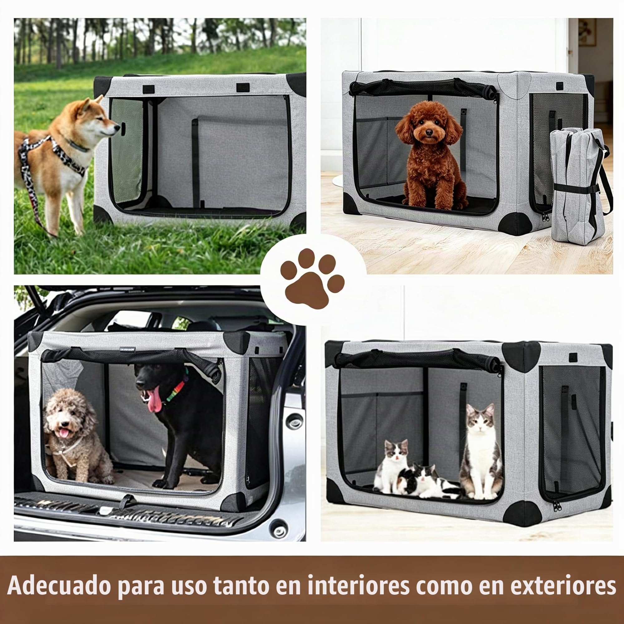 Transportín plegable ajustable para perros de razas medianas – Caja para perros con ventanas de malla reforzada y cama plegable para el hogar y viajes