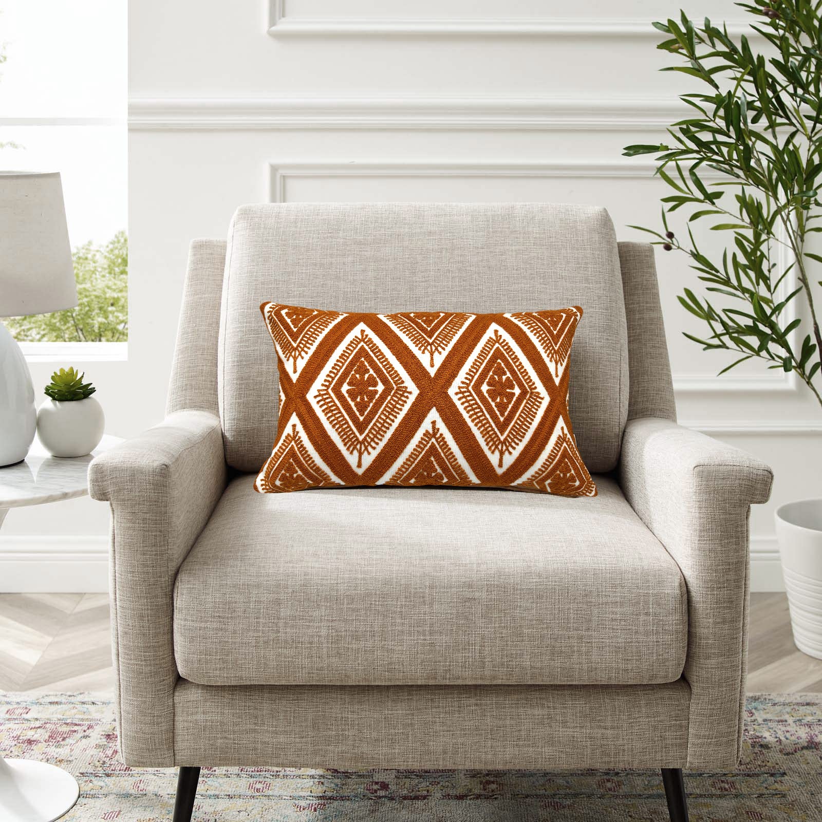 Alysheer Haftowana dekoracyjna poszewka na poduszkę lędźwiową 30 cm x 50 cm, klasyczny boho geometryczny wzór haftowany bawełniana prostokątna poszewka na poduszkę na sofę kanapę salon sypialnia