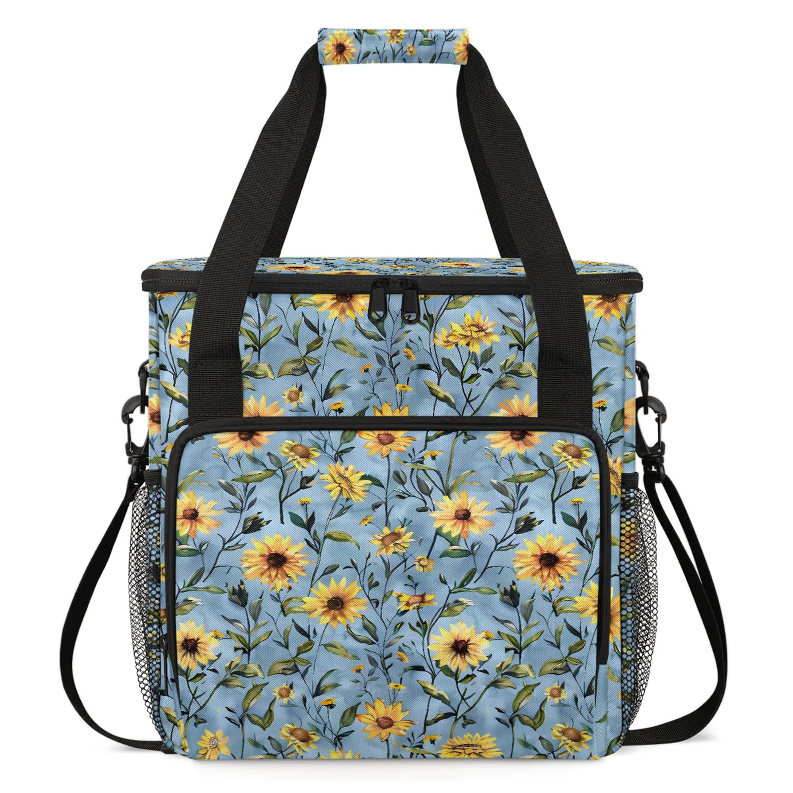 Adornori Sunflower Yellow Flower Coffee Maker Carring Bag, Large Insulated Storage Organizer Case Tote Bags with Shoulder Strap for Travel Work Picnic
