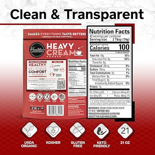 Miniatura 2 de Healthier Comforts Crema Láctea en Polvo Orgánica (72% de Mantequilla) Certificada USDA Orgánica, Kosher Sin Gluten, Sin GMO, Apto para Keto