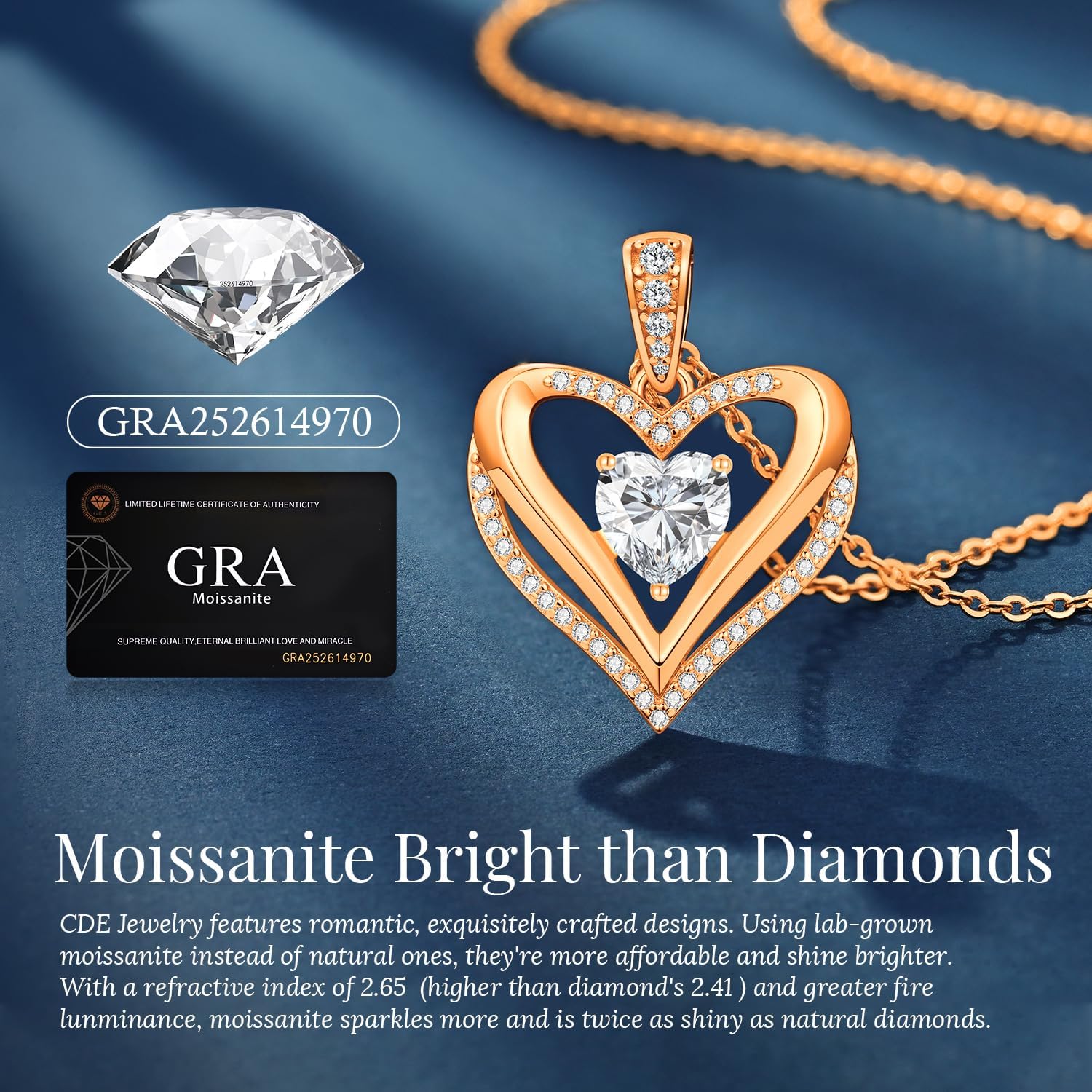 Moissanite Infinity Love Heart Pendant Necklaces for Women, 1-3 Carat 925 Sterling Silver 18K Gold Plated Engraved with"I LOVE YOU', Anniversary Birthday Present Jewelry Christmas Valentines Day Gift for Women Wife Girlfriend Her - Image 4