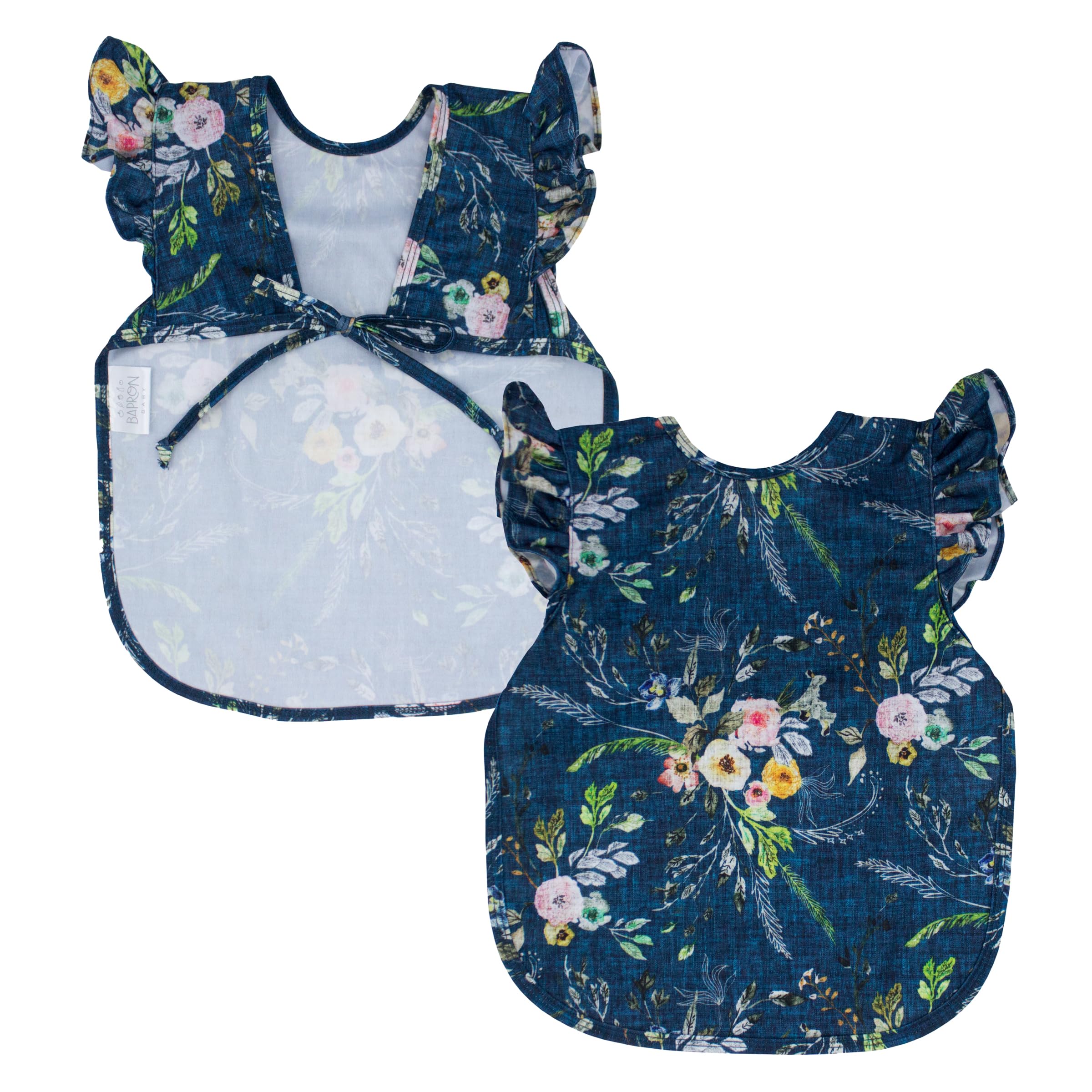 BapronBaby Flutter Boho Floral Bapron - No Neck Tie Safer Bib for Baby & Toddler - Soft Waterproof Stain Resistant - Machine Washable - Sz Preschool 3