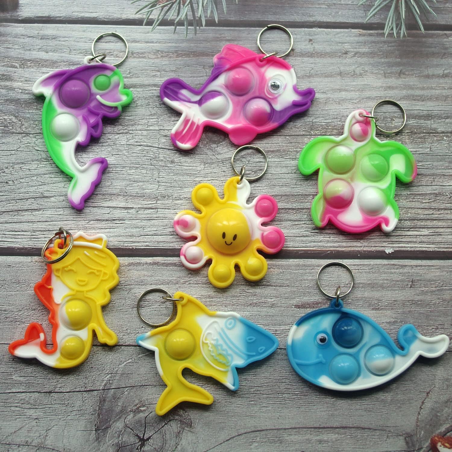 Goodangie00 Bulk Turtle Octopus Dolphin Mermaid Shark Fish Ocean Mini Pop Fidget Toys for Students Prize, Summer Party Favors