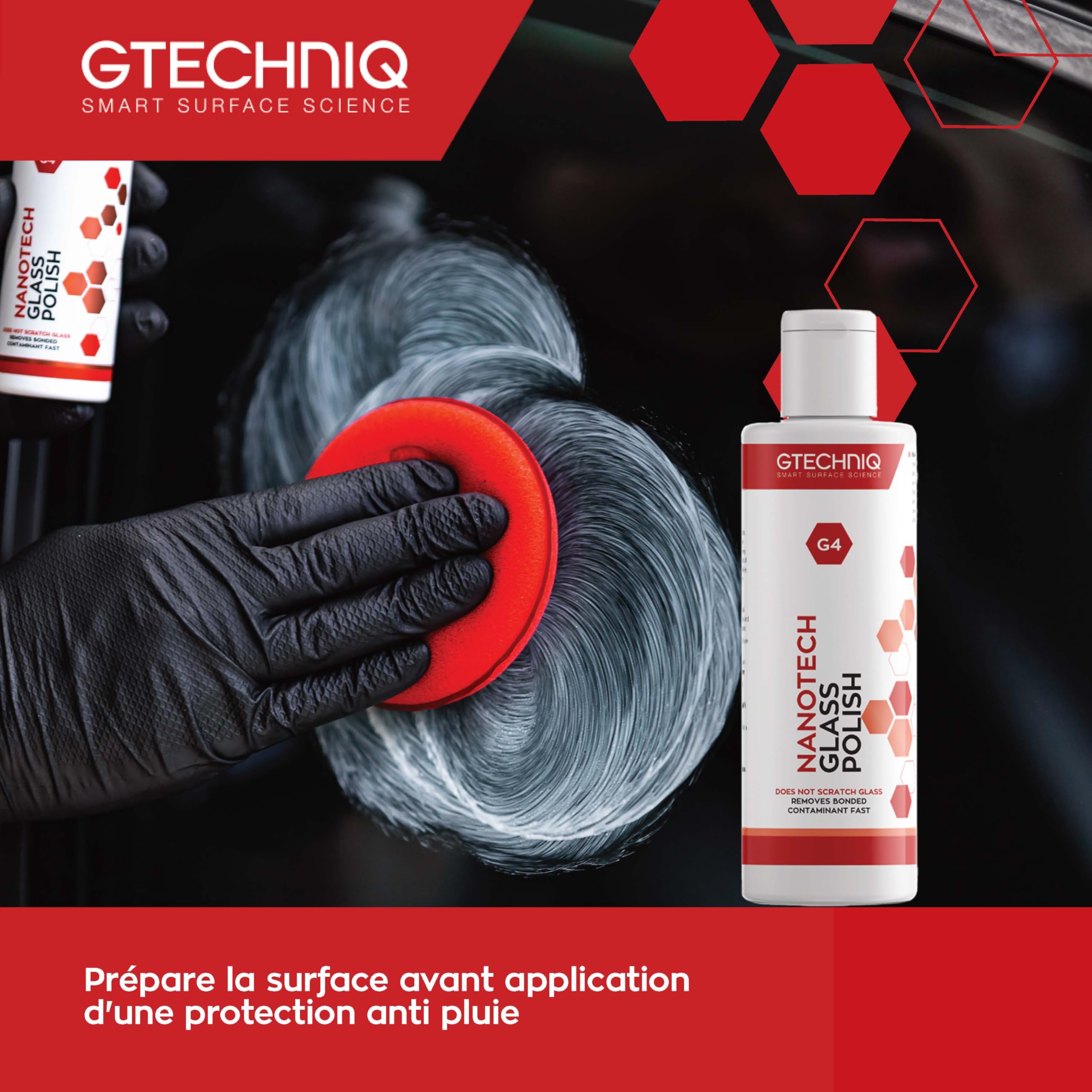 Gtechniq G4 Polish vitres 100ml - Poli le verre sans rayures et sans traces, dissout la saleté et élimine les contaminants, taches de calcaire et voiles ternes, laisse une finition cristalline