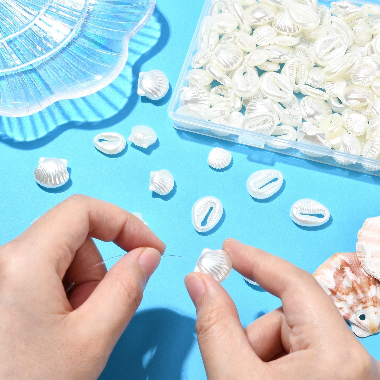 UR URLIFEHALL 200 Pcs ABS Plastic Imitation Pearl Beads White Sea Shell Conch Shaped Beads for Crafting Jewellery Vase Filler Hair Home Decor - Image 3