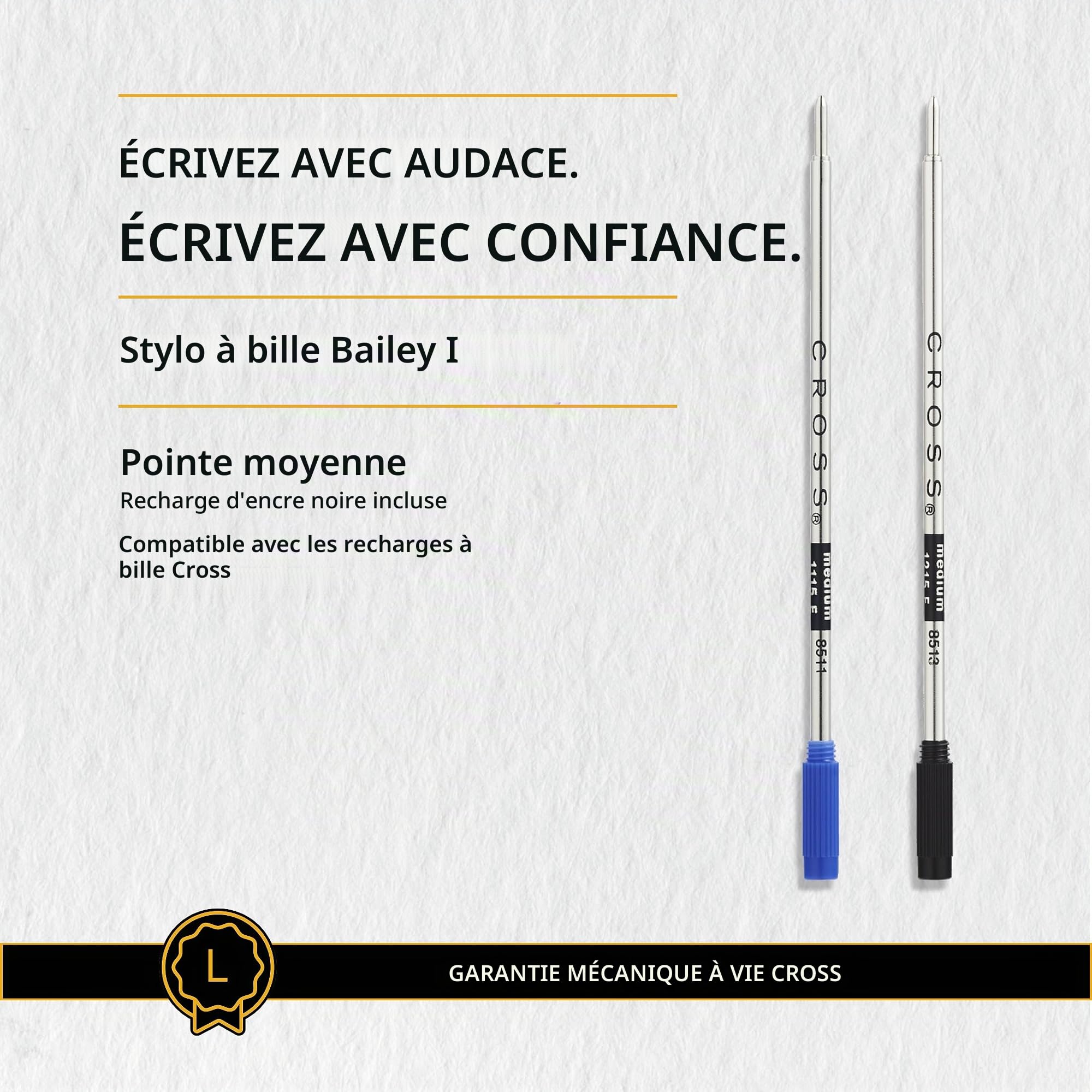 CROSS Bailey Stylo à bille noir mat avec rendez-vous PVD noir poli