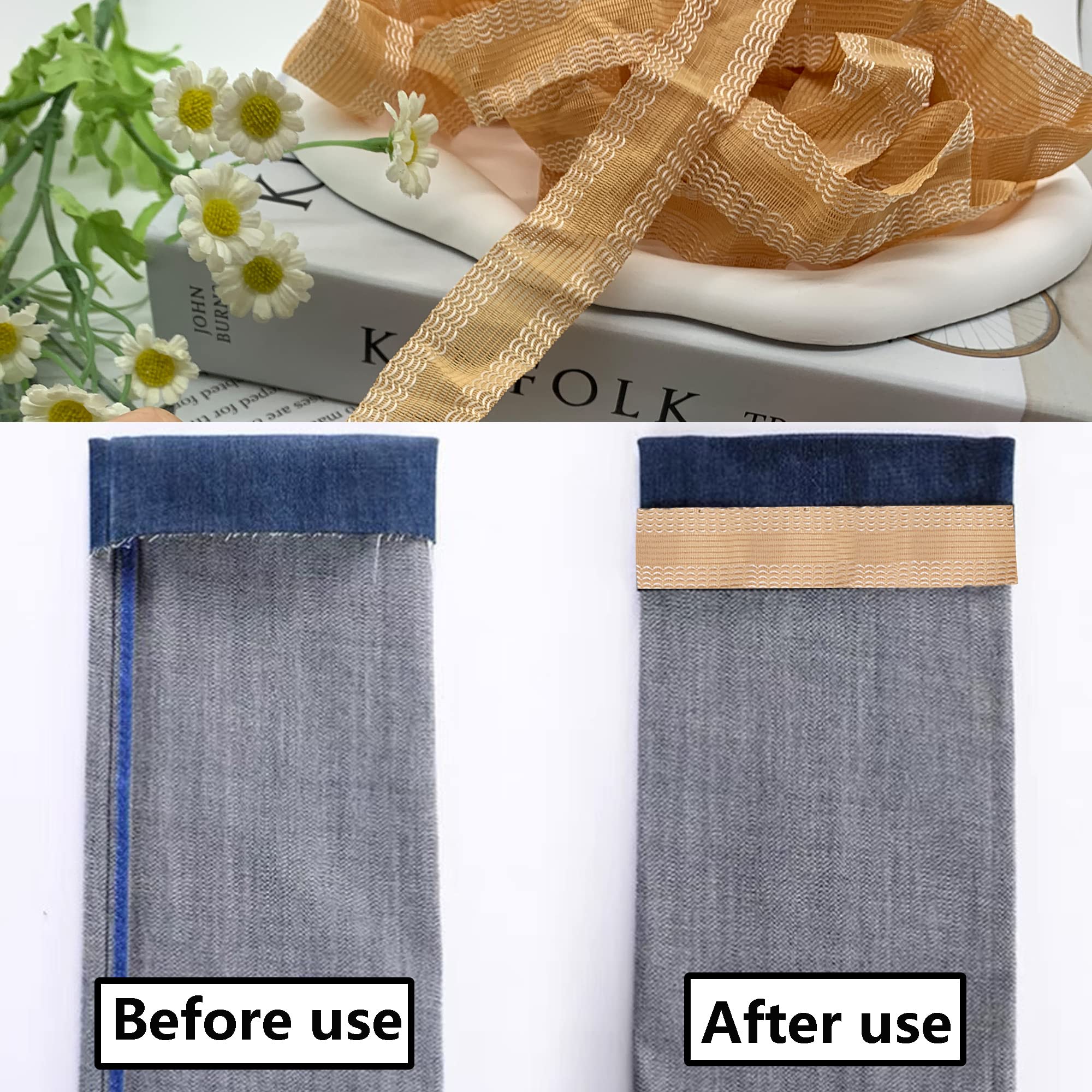 Xinlon Ruban D'ourlet Thermocollant - 10 M - Lavable - Pour Rideaux, Ourlet Autocollant - Convient Pour Ourlets, Pantalons, Jeans, Jupes, Vêtements