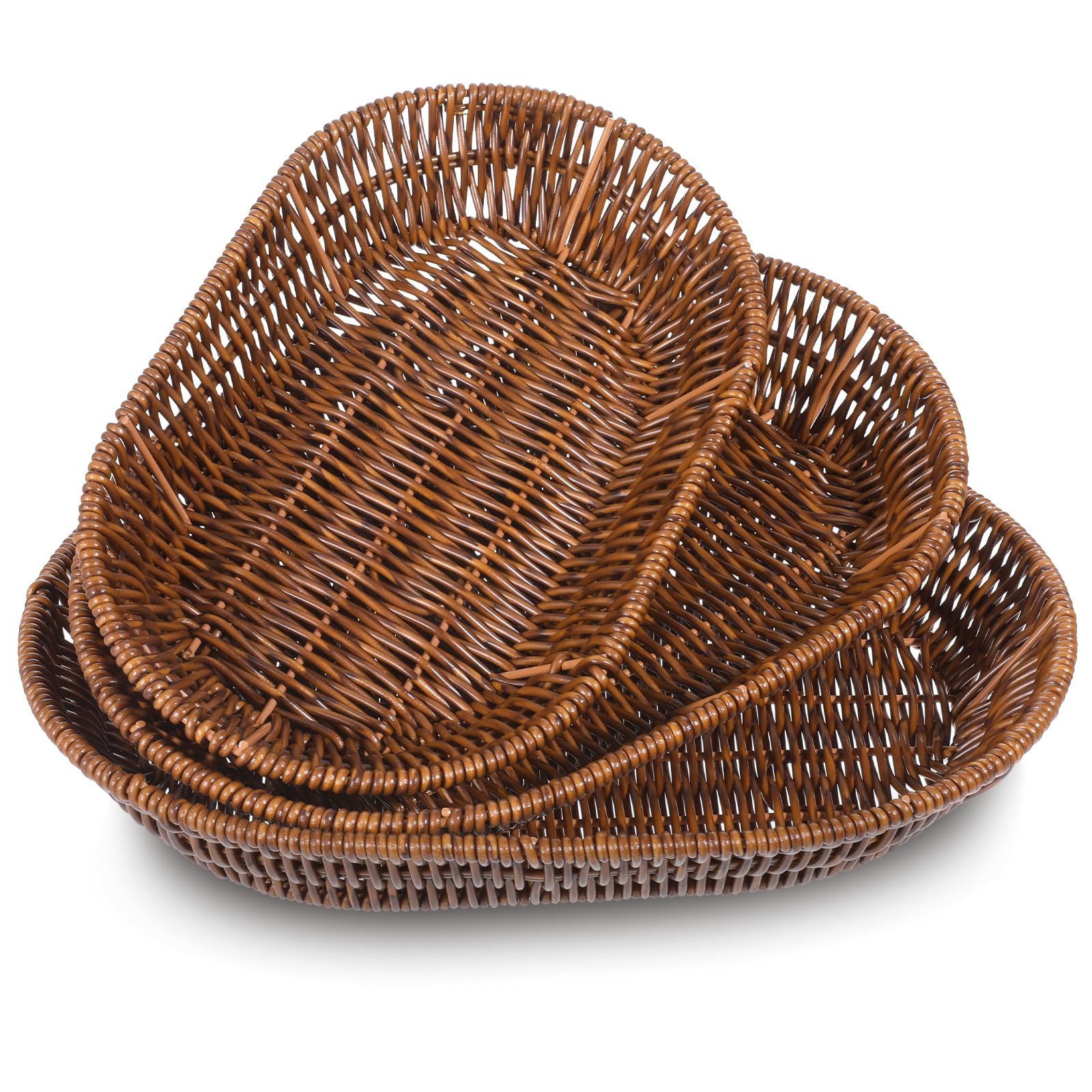 Wicker Baskets, 3 Pack Handwoven Bread Baskets for Serving, Fruit Vegetables Sundries Storage Basket, Rustic Sundries Storage, Tabletop Storage Bins for Decorative Home Restaurant Bakery