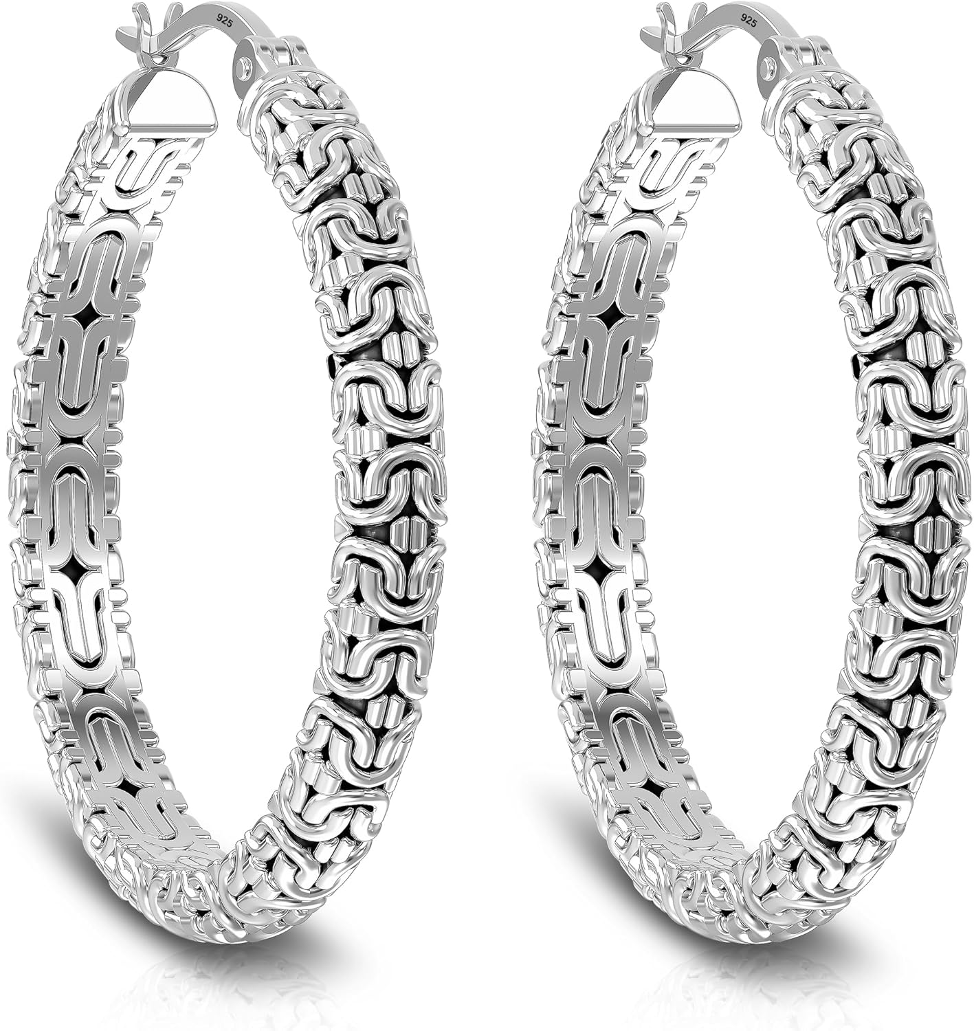LeCalla Byzantine Earrings for Women | 925 Sterling Silver Byzantine Earrings | Antique Oxidized Click-Top Round Thick Hoop Earrings for Women - Image 5