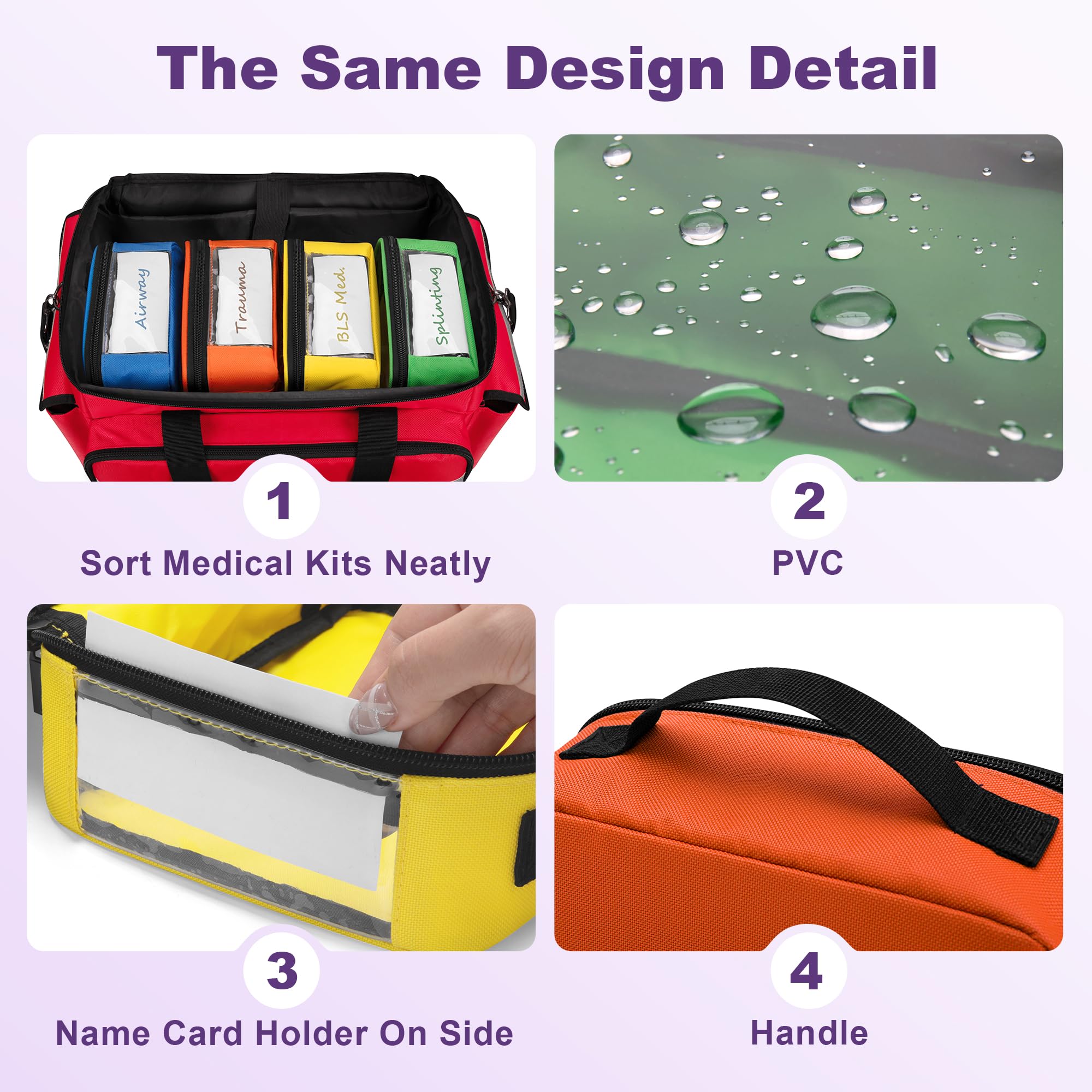 Trunab 4 kits de primeros auxilios vacíos, fundas transparentes con cremallera para organizar medicamentos y suministros para el hogar, el exterior y el coche (solo bolsa)