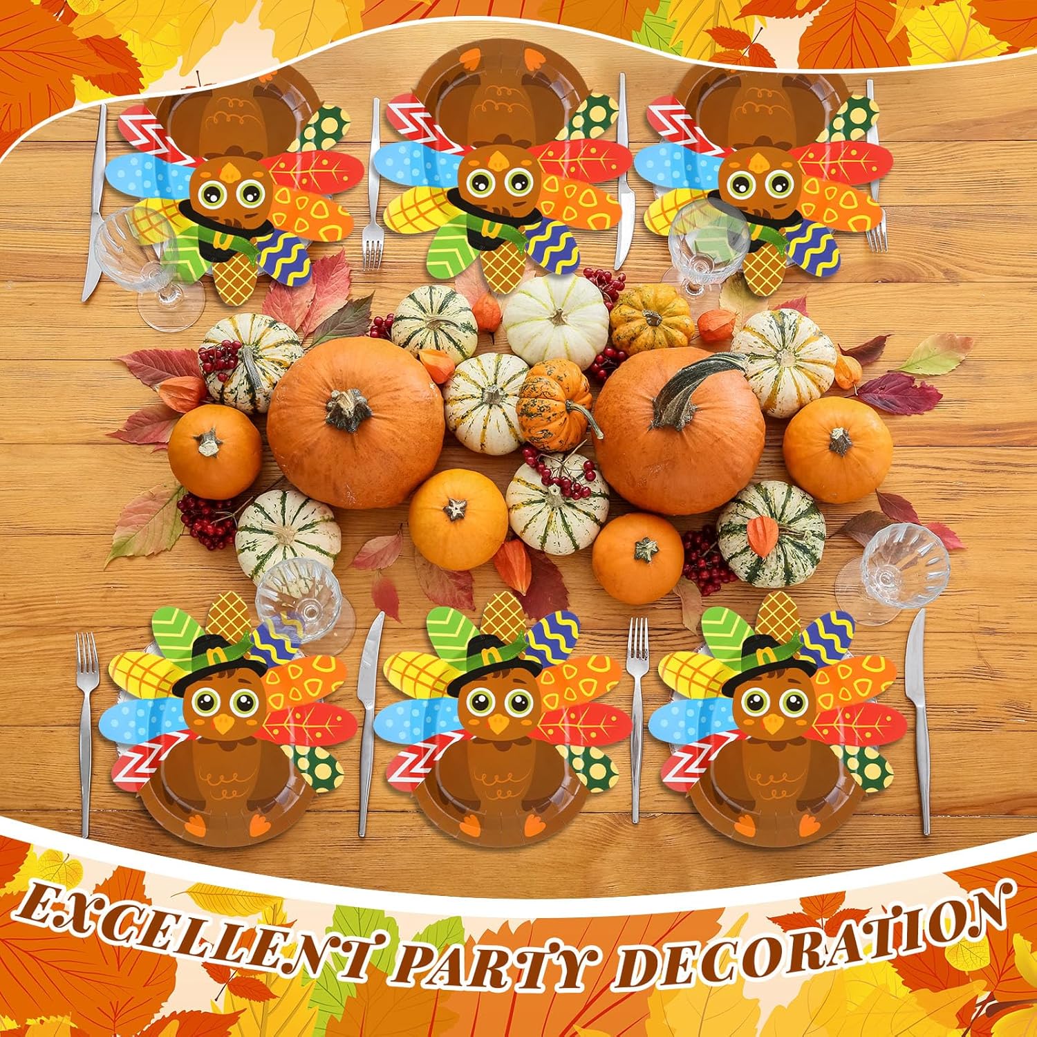 Roshtia 60 Pcs Thanksgiving Turkey Paper Plates 11.8 Inch Disposable Dessert Snack Appetizer Plates Fall Party Supplies Dinnerware Decorative Tableware for Autumn Harvest Party Favors