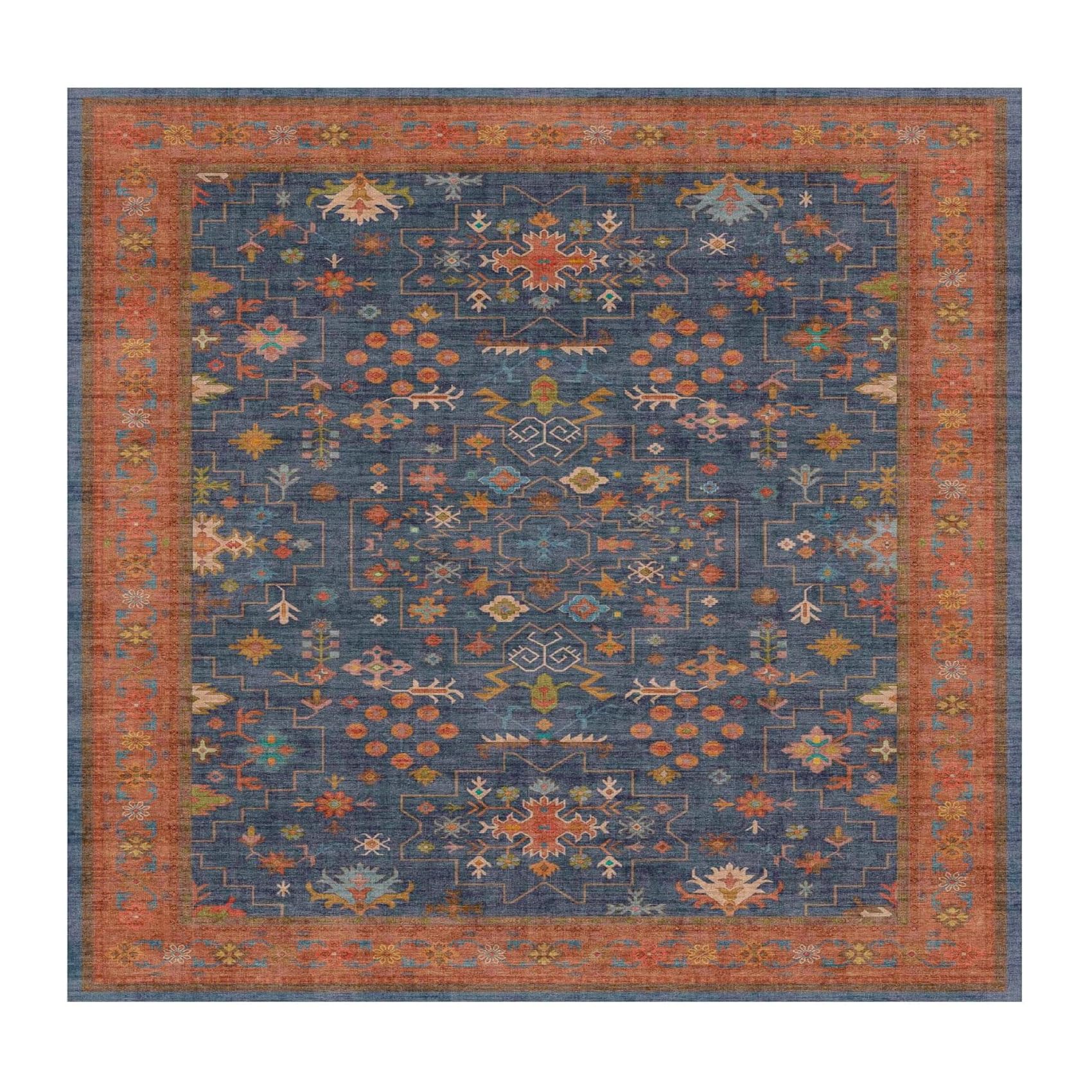Tapis bleu marine vintage 200x200 pour réchauffer l'ambiance du salon