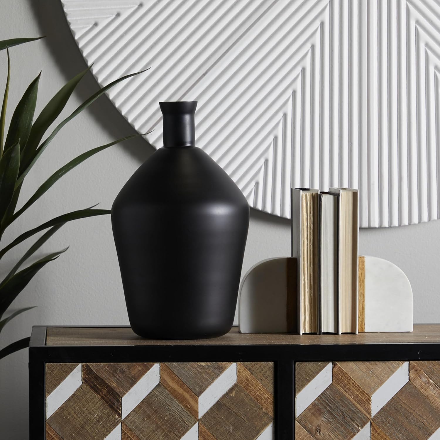 Deco 79 Glass Vase, 9" x 9" x 15", Black
