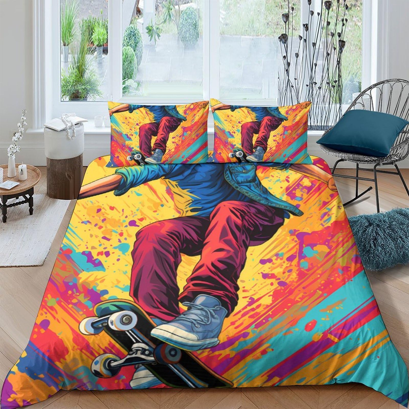 Ctjqhvkz Style-10 3D Printed Skateboard Graffiti Fitted Sheet Microfiber Vibrant Urban Art Bed Cover For Bedroom Dorm Mattress Protection Single（135X200cm）