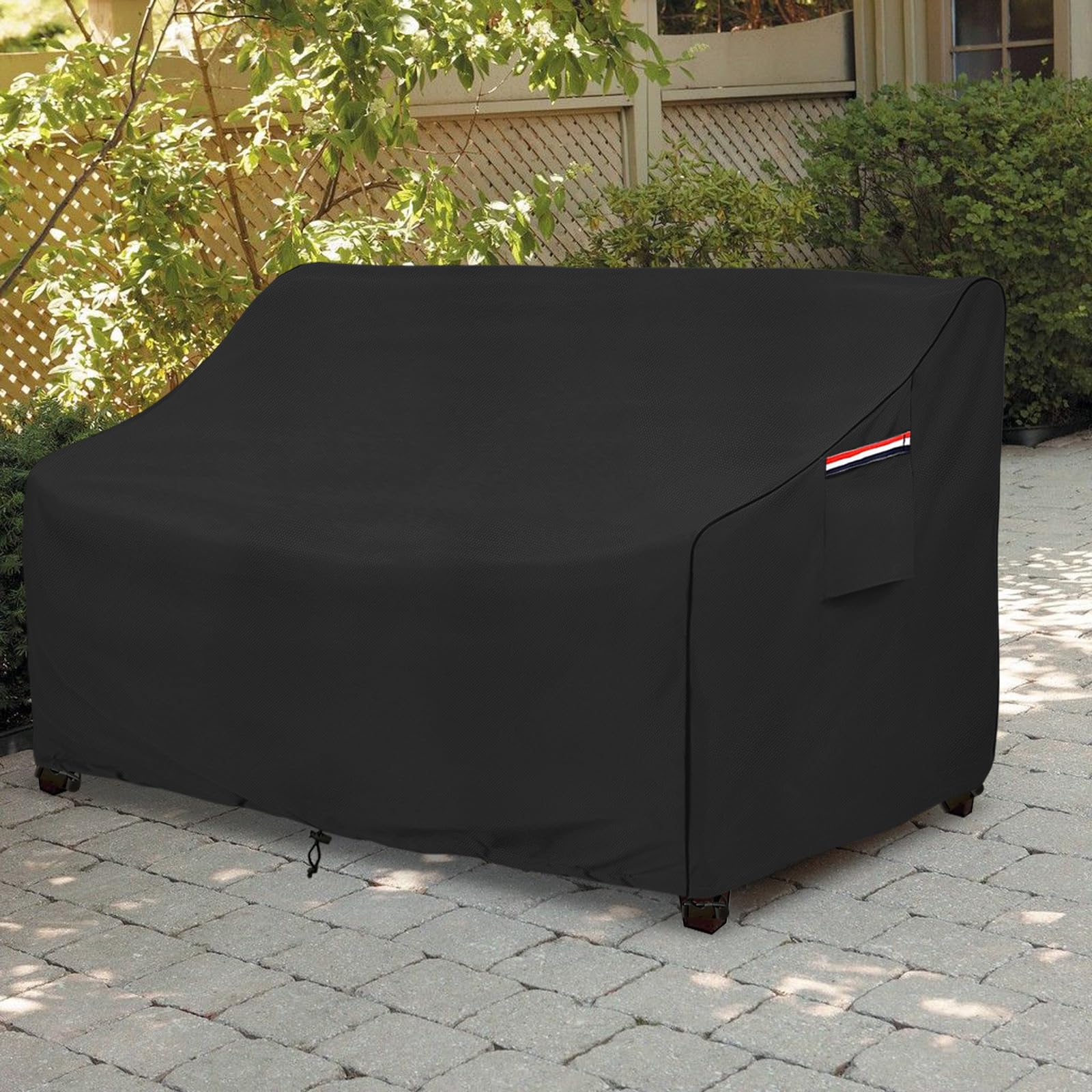 okcool - Funda de sofá de exterior resistente, 100 % impermeable, 2 plazas, hasta 147 x 83 x 79 cm (ancho x fondo x alto), negro