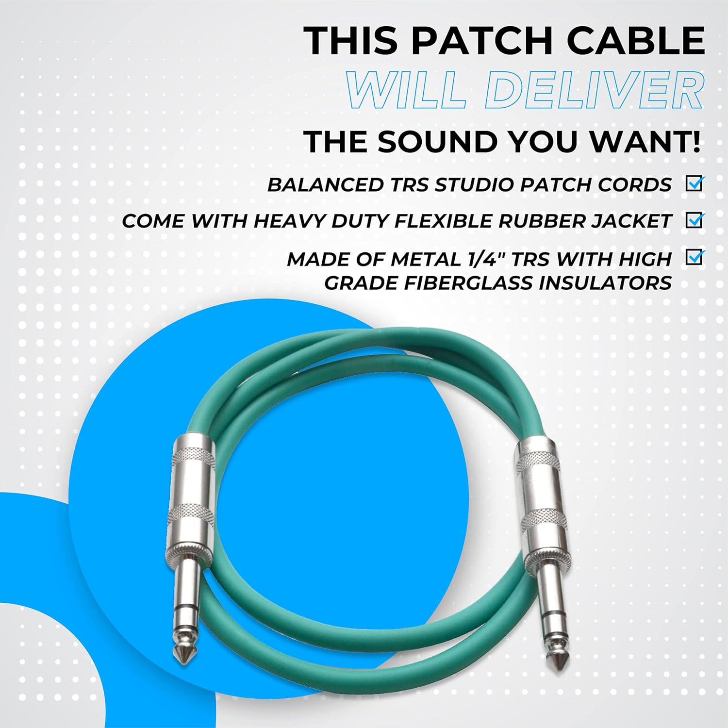 Seismic Audio Speakers ¼” to ¼” TRS Patch Cables, 2 Foot Patch Cables, Pack of 6, Multi Color
