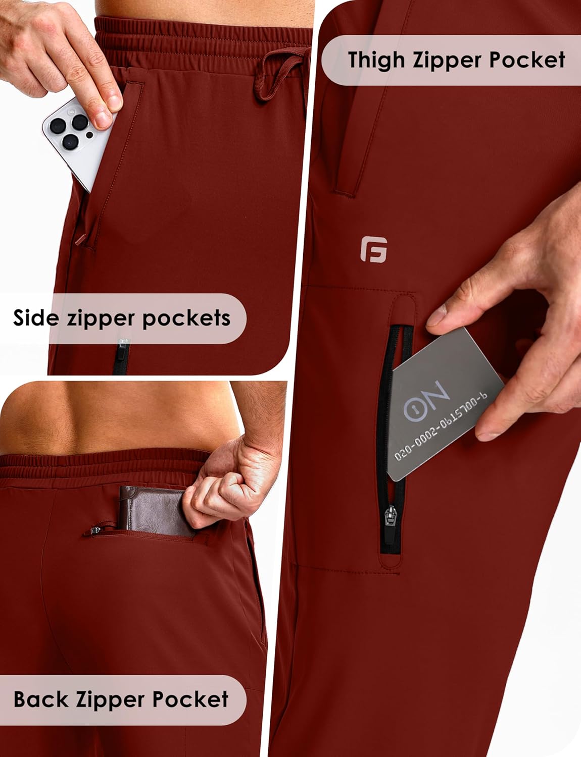 GGJ Men's Athletic Joggers with Zipper Pockets Stretch Tapered Running Sweatpants Gym Jogging Workout Pants for Men - Image 5