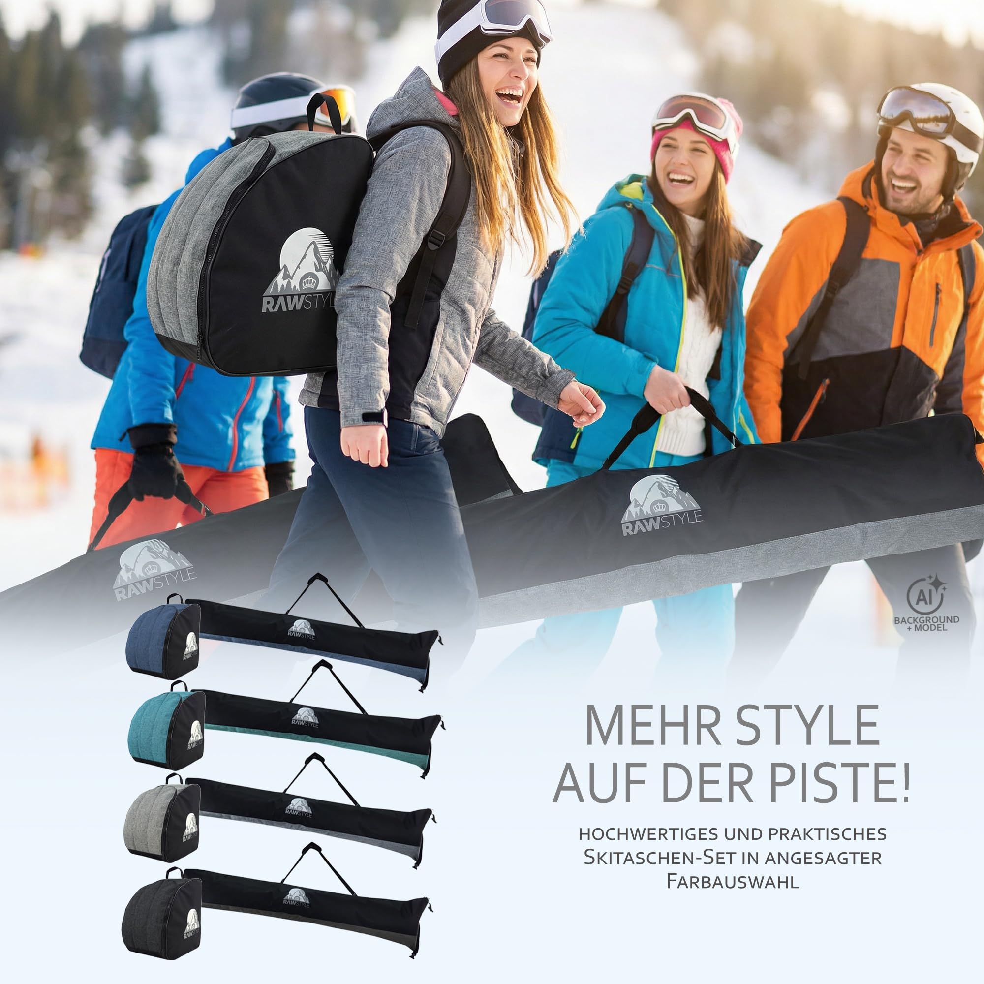 Zestaw toreb narciarskich – torba na narty Rolltop 120–190 cm i plecak na buty narciarskie – wodoszczelny Cordura – przechowywanie nart, butów narciarskich, kasku i rękawic – torba transportowa na