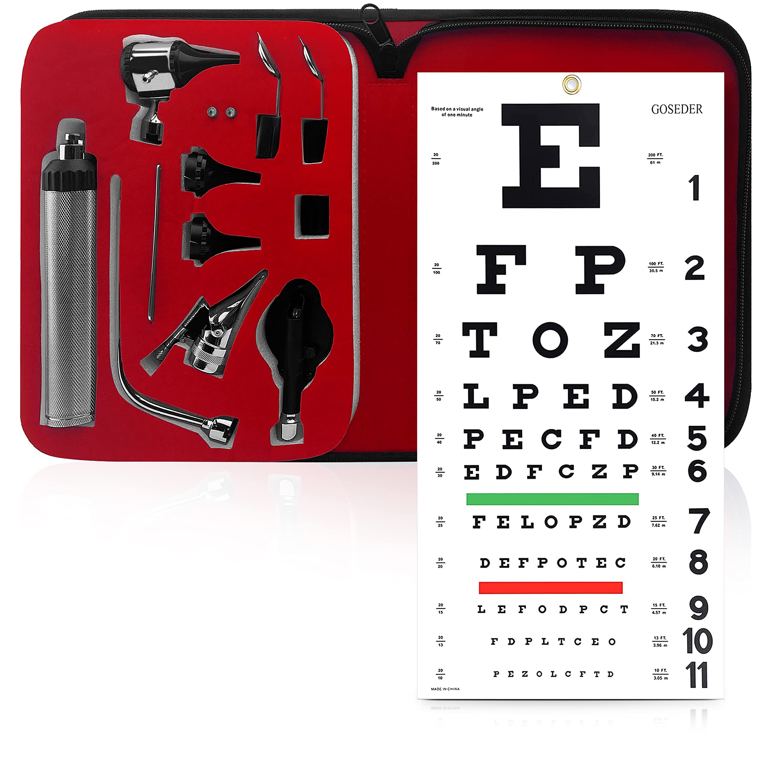ASA TECHMED 2-in-1 Diagnostic Kit Multi-Function Scope for ENT & Eye Examination- Kit for Home and Medical Students - Sight Chart, Replacement Tips, Easy to Carry Case
