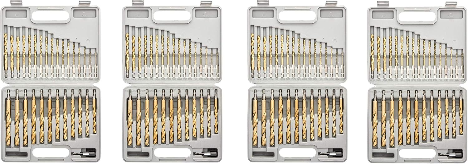 Tooluxe 10055L Titanium Coated Hex Shank Drill Bit Set, 30 Piece | Quick Change Design | 1/16" - 1/2" - Jobber Drill Bits - 