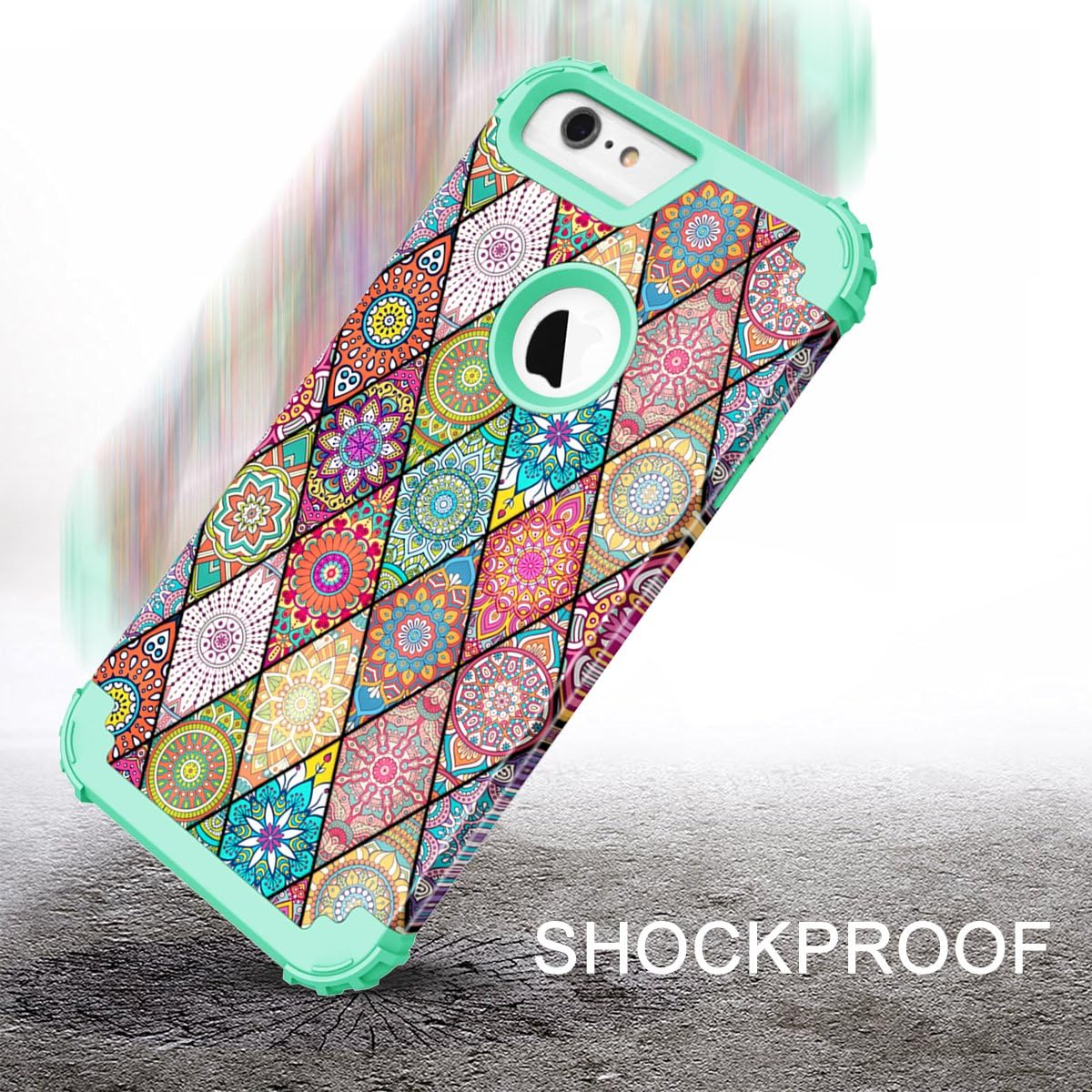 iPhone 6s Plus Case, Hocase Drop Protection Shockproof Silicone Rubber Bumper+Hard Shell Hybrid Dual Layer Full-Body Protective Case for iPhone 6 Plus/iPhone 6s Plus 5.5" - Mandala Flowers/Teal