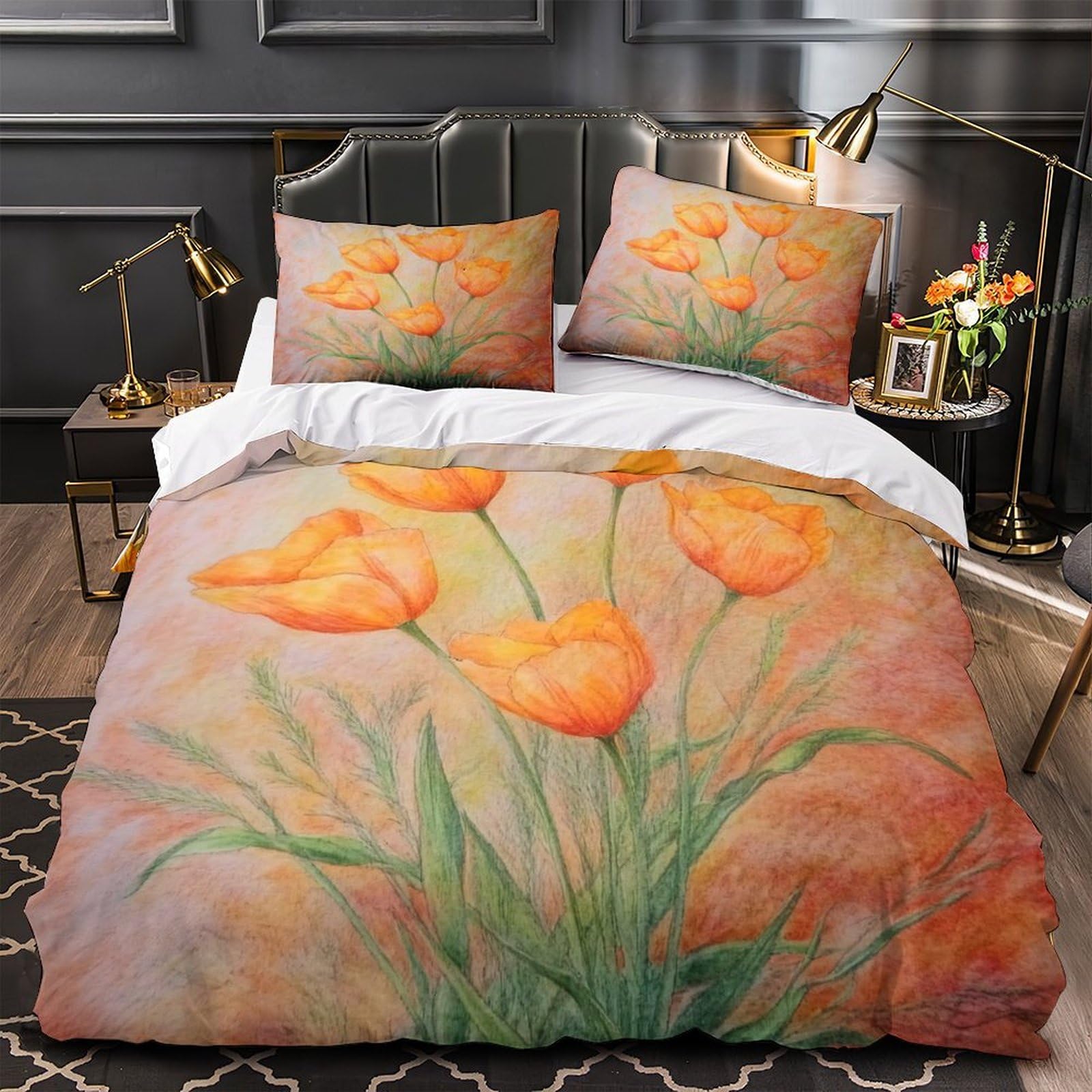 Parure de lit tulipes 3D pour une chambre printanière et romantique en 140x200