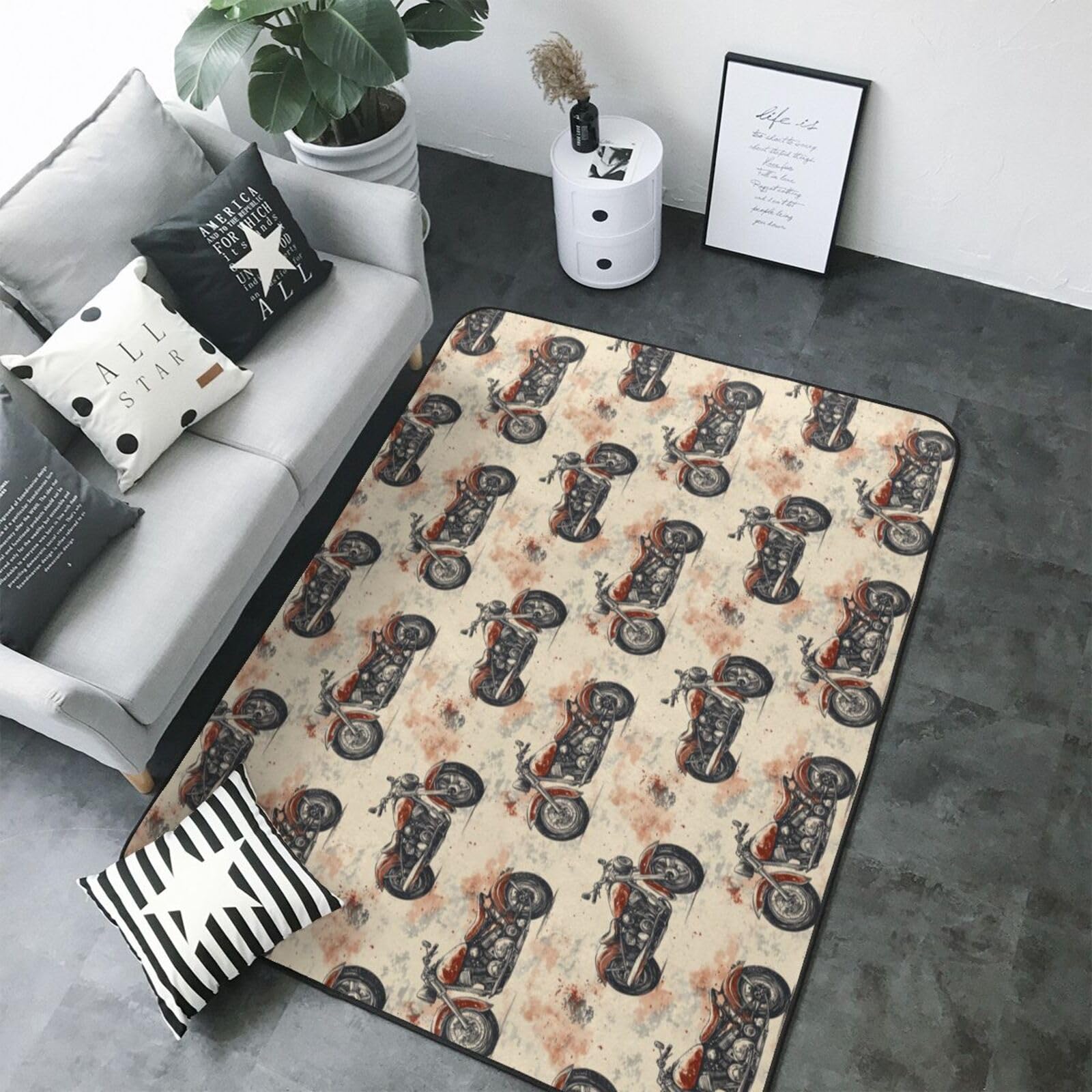Tapis moto rétro rouge antidérapant grand format et lavable pour chambre