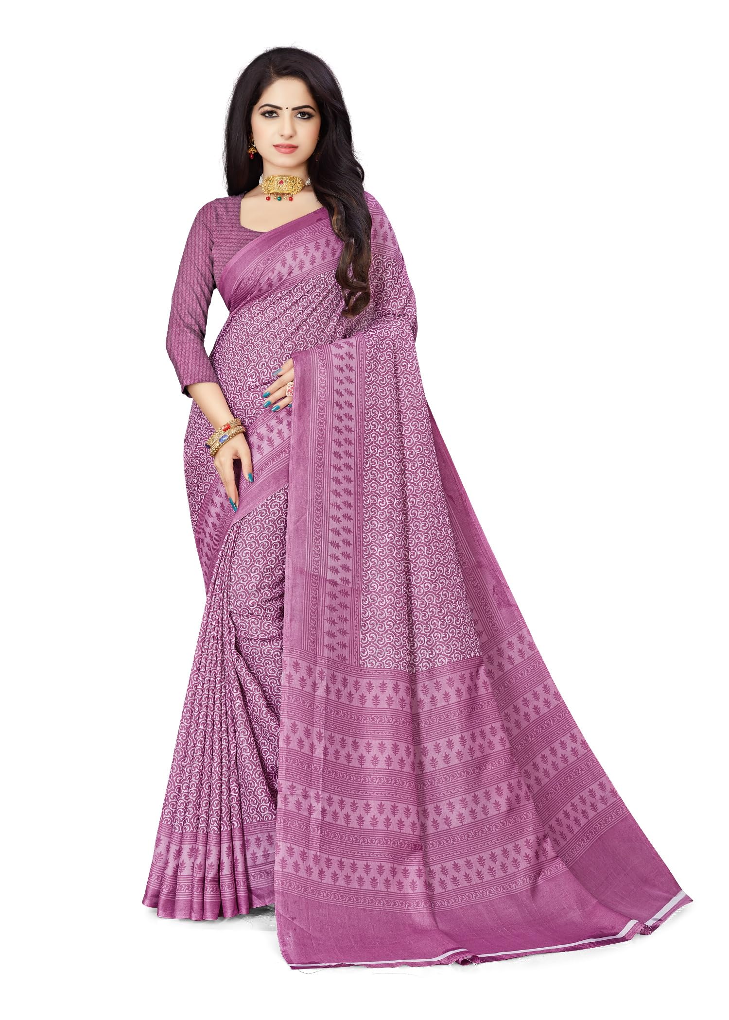 vimla Women's Malgudi Art Silk Uniform Printed Saree and Unstitched Blouse Piece | Sari for Women | Silk Saree | Saree for Women-picture-11
