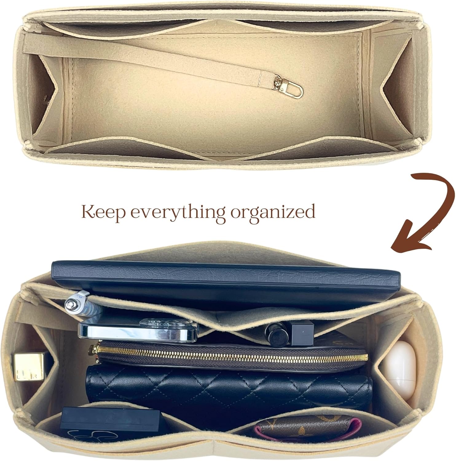 Organizer for Birkin 25, 30, 35, 40, 42, 45, 50, Handmade Felt Insert (BK 35, Black) - Image 8