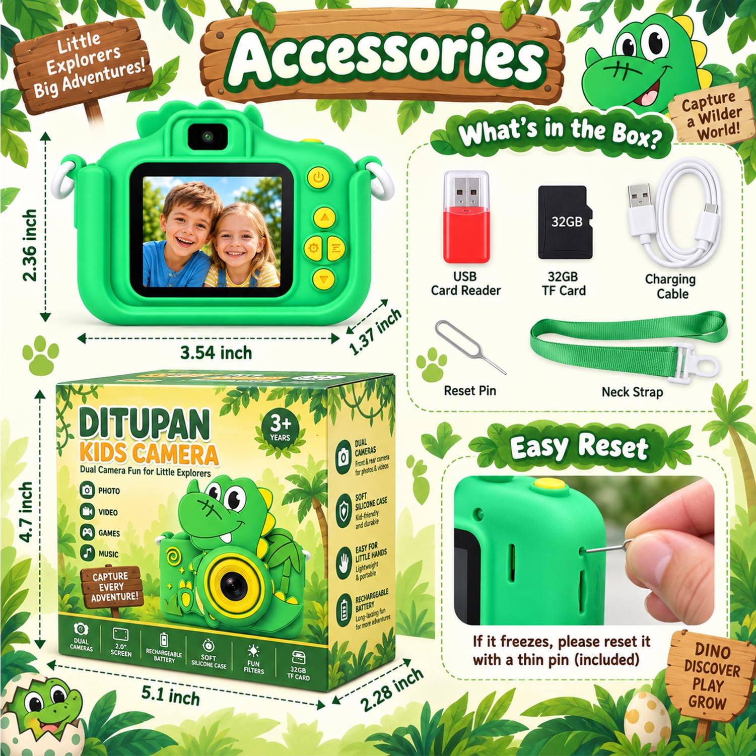 Dinosaur Kids Camera - Toy Camera for Boys & Girls -8